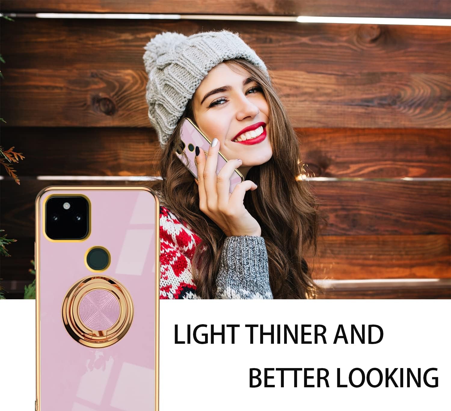 Compatible with Google Pixel 5A 5G Case Ring Holder Magnet Green, Google Pixel 5A 5G Phone Case Silicone Shockproof Plate Luxury Slim Cover (Purple)  Wousunly   