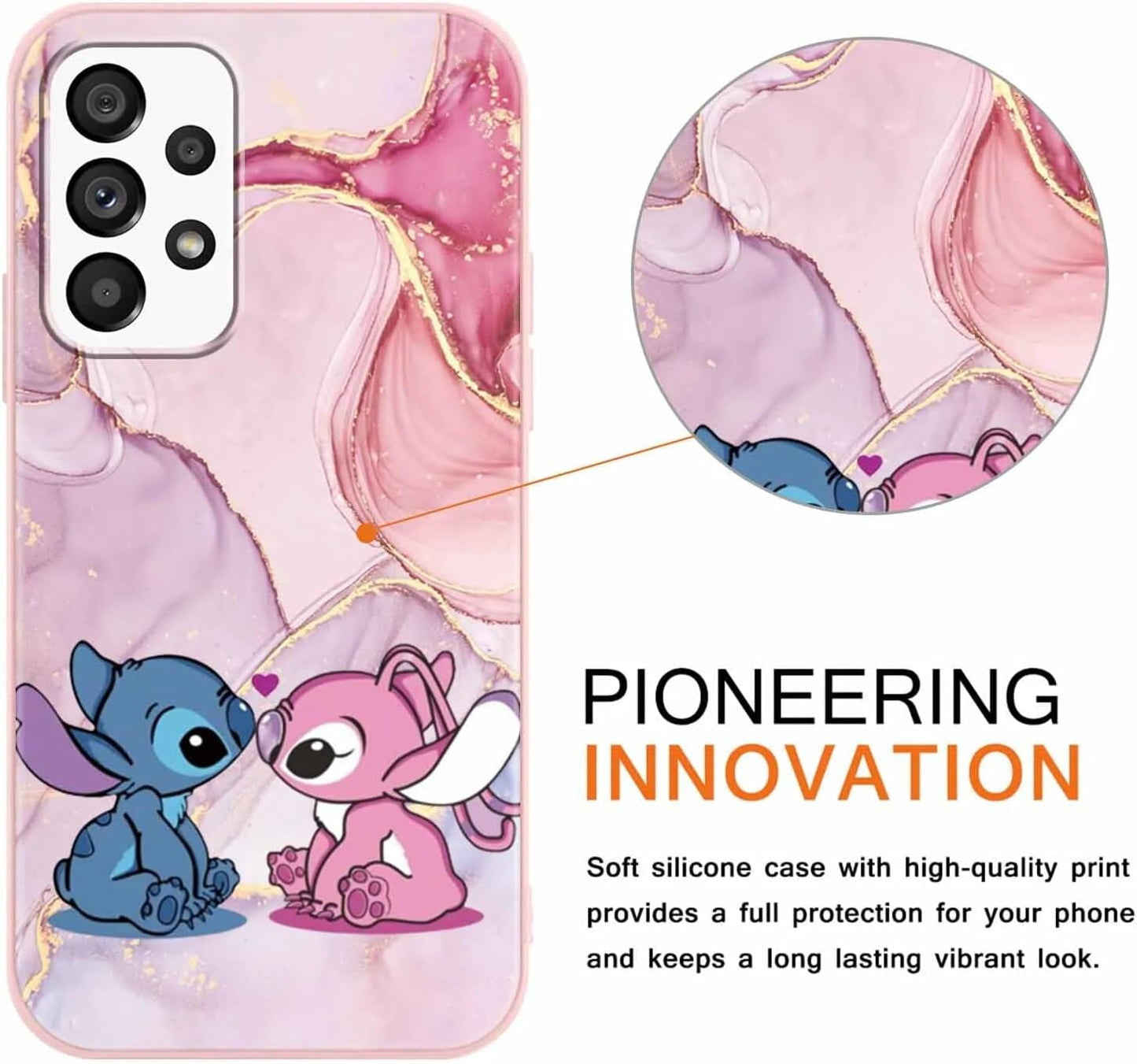 2 Pack Cute Cartoon Case for Samsung Galaxy A53 5G Cases 6.5",Kawaii Anime Character Movie Girly Marble Cover for Women Girls Kids,Soft TPU Shockproof Protective Funda for Samsung A53 5G Purple Pink