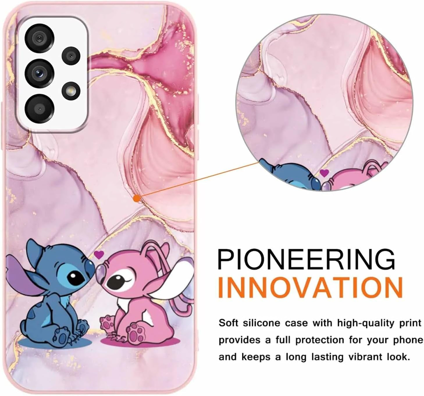 2 Pack Cute Cartoon Case for Samsung Galaxy A53 5G Cases 6.5",Kawaii Anime Character Movie Girly Marble Cover for Women Girls Kids,Soft TPU Shockproof Protective Funda for Samsung A53 5G Purple Pink