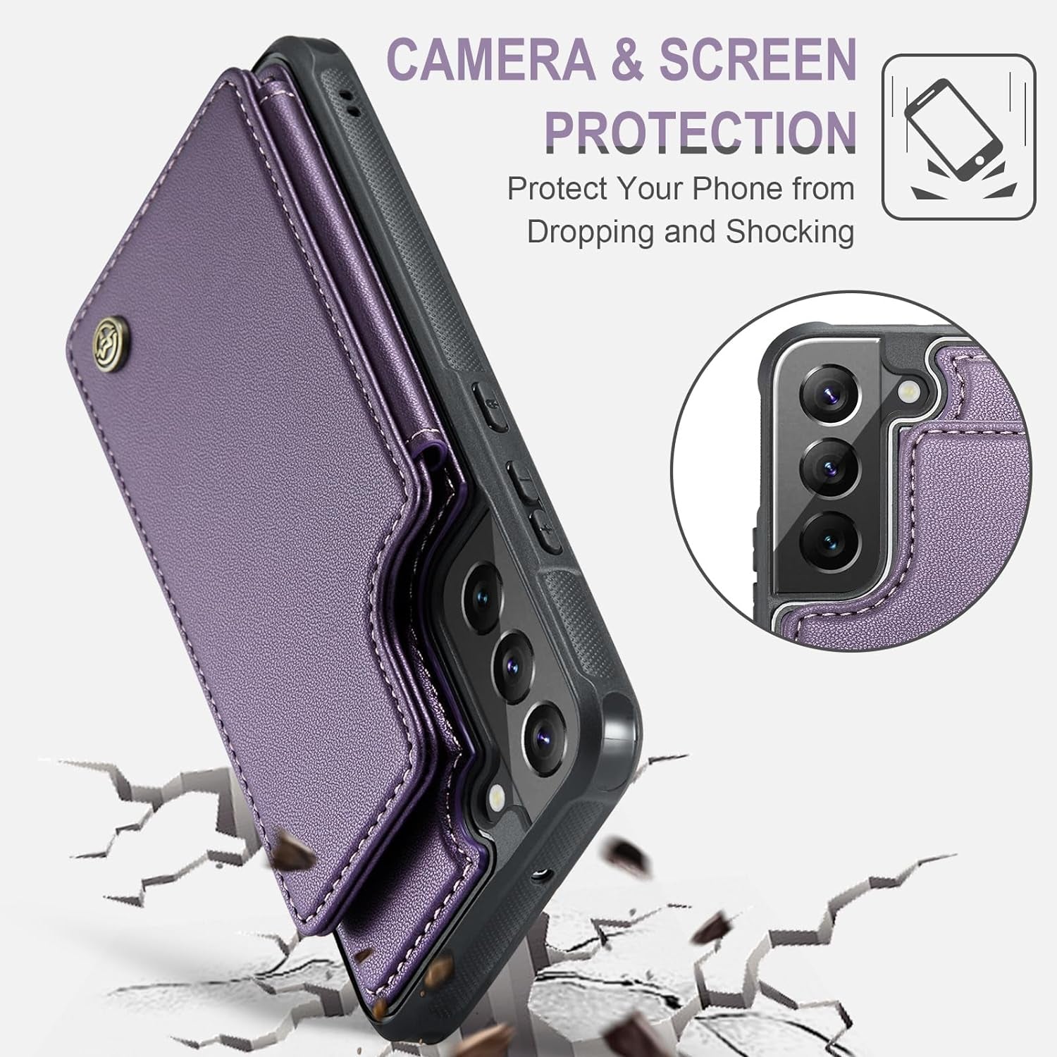 For Samsung Galaxy S22 plus Case with Card Holder, for Samsung S22 plus Wallet Case for Women Men with RFID Blocking, Durable Kickstand Shockproof Case for Galaxy S22 plus 5G, Purple