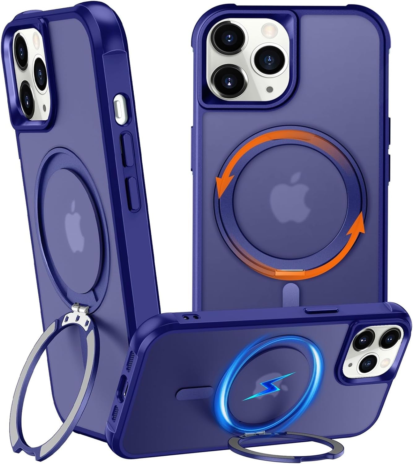 Chaofeng 360° Rotatable Stand for Iphone 15 Pro Case with Magnetic [Military Grade Drop Tested][Adjustable Kickstand] Ring Translucent Slim Hard Back Soft Edge, Purple  CHAOFEnG Blue Iphone 11 Pro Max 