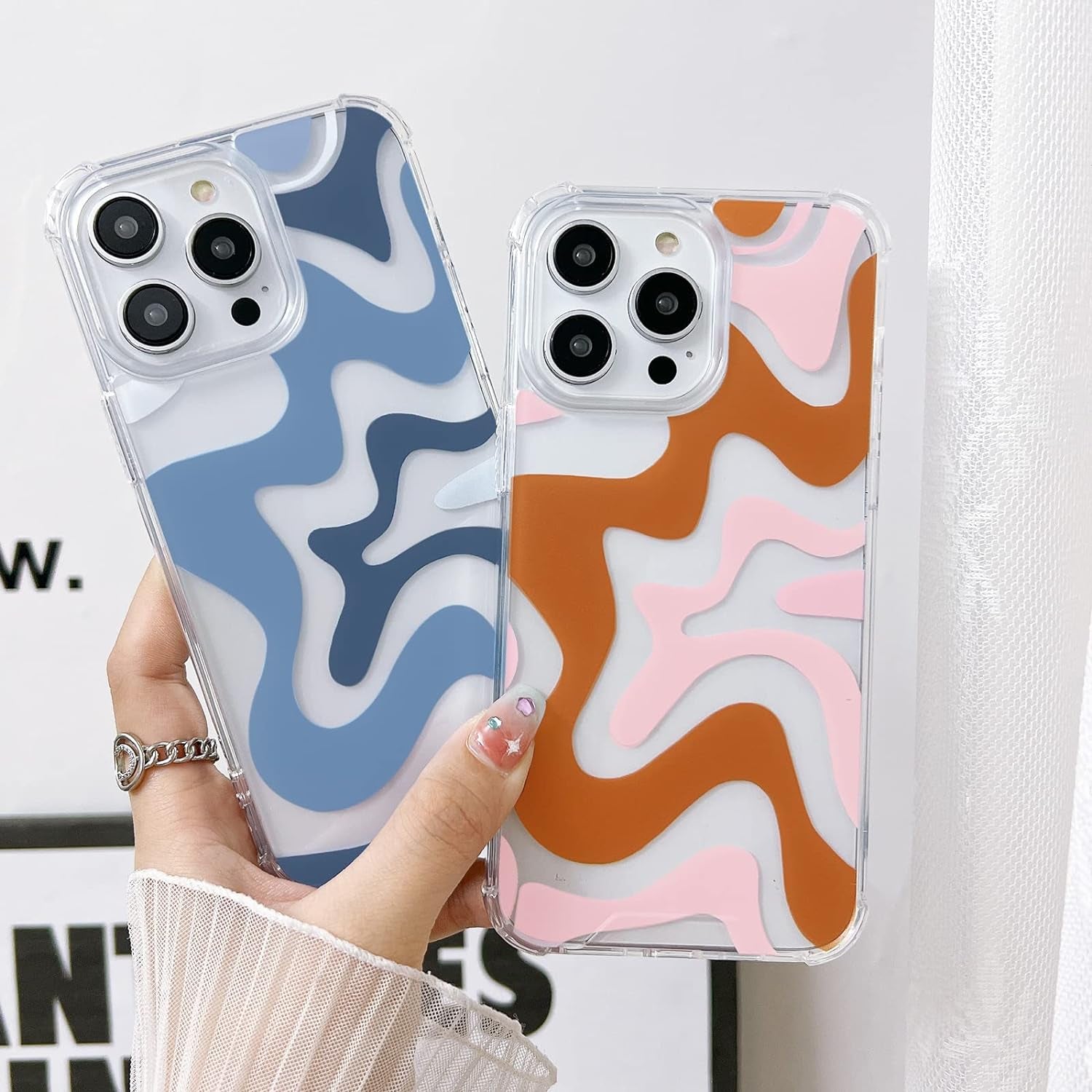 Ginkgonut Compatible with Iphone 14 Pro Case, Fashion Simple Cute Wavy Pattern Case for Women Girls Soft Tpu+Hard PC Protection Case for Iphone 14 Pro-Blue  Ginkgonut   