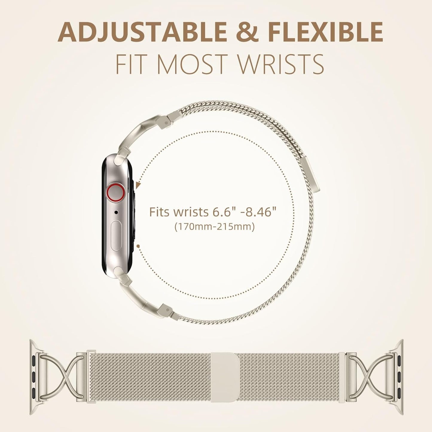 Dirrelo Metal Band Compatible for Apple Watch Bands for Women 40Mm 41Mm 38Mm 44Mm 45Mm 42Mm 49Mm, Mesh Magnetic Strap with X-Shape Stainless Steel Clasp for Iwatch Ultra 2, Series 9/8/7/6/5/4/3/2/1/SE