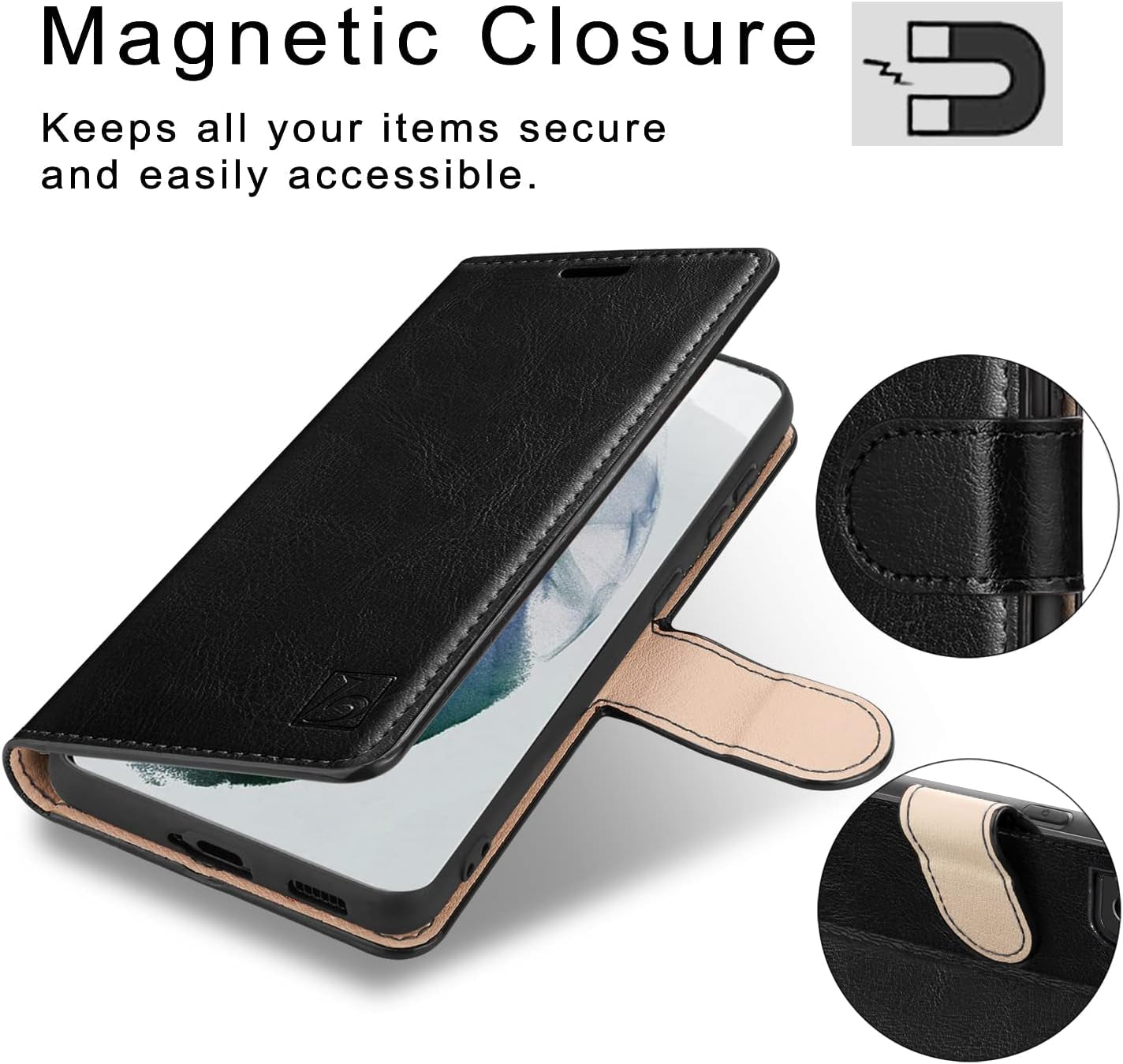 Belemay Case for Galaxy S22+ / S22 plus 5G 6.6-Inch, Genuine Leather Wallet Case RFID Blocking Credit Card Holder Kickstand Magnetic Flip Case Compatible with Galaxy S22+ / plus 6.6" 2022, Black