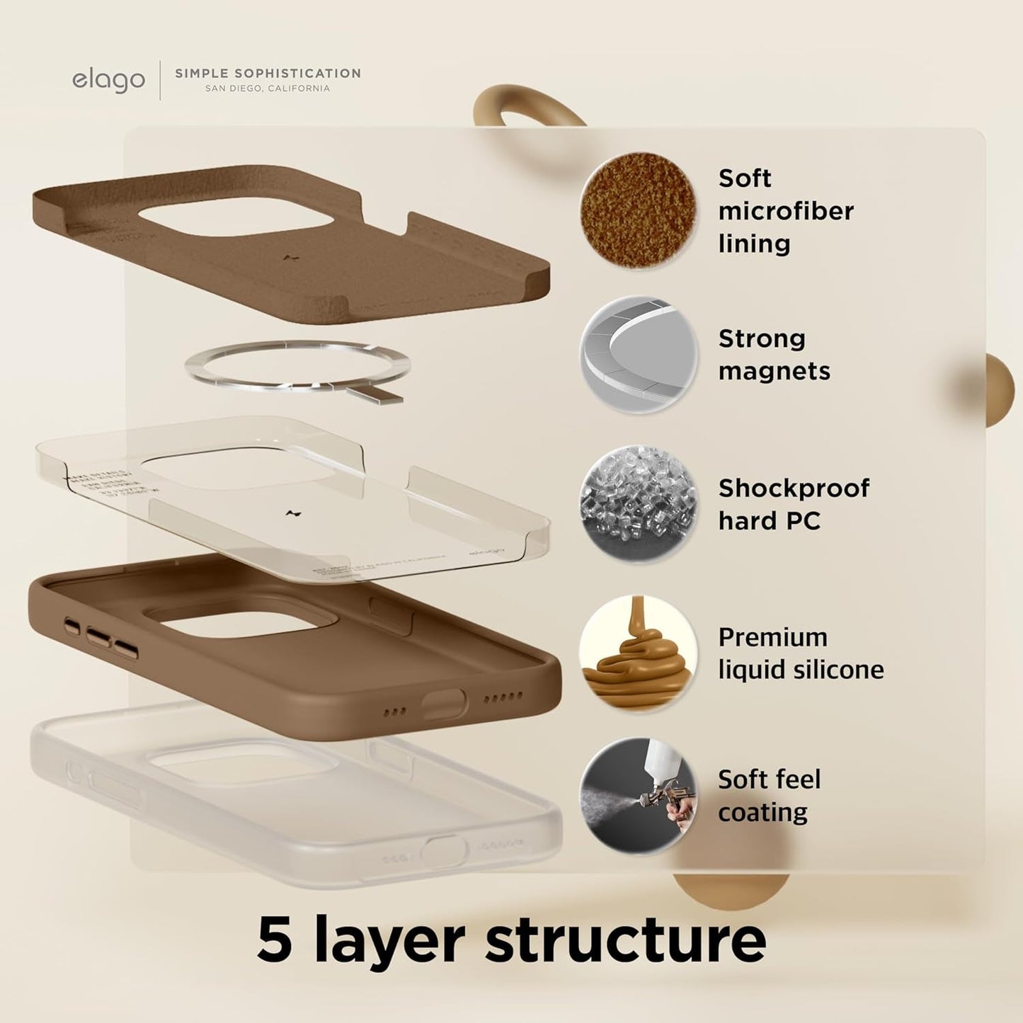Elago Magnetic Silicone Case Compatible with Iphone 15 Pro Case 6.1 Inch Compatible with All Magsafe Accessories - Built-In Magnets, Soft Grip Silicone, Shockproof (Brown)  elago   