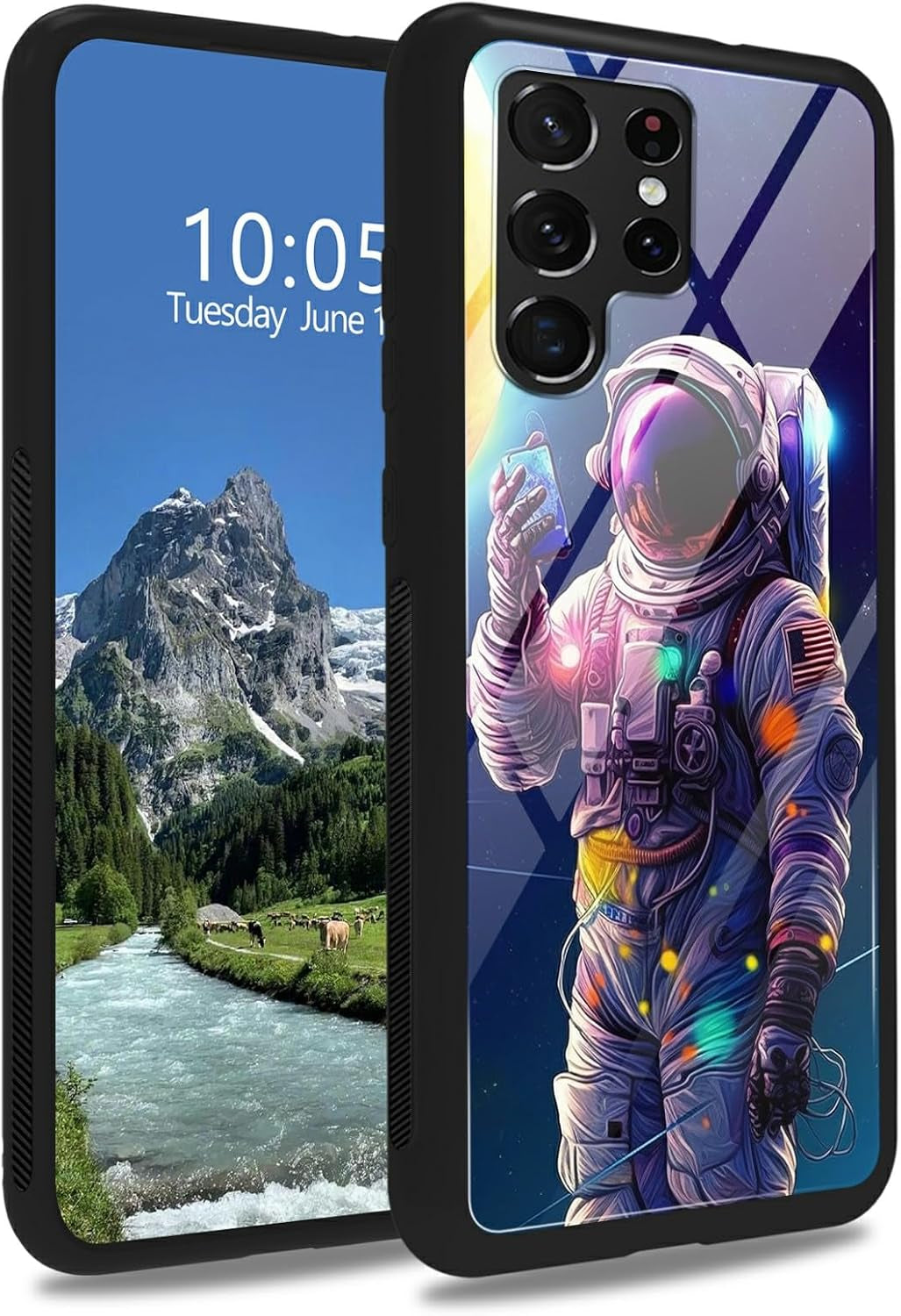 Case for Samsung Galaxy A14 5G,Galaxy A14 5G Case,Tempered Glass Back Cover Soft TPU Bumper Fashion Men Women Phone Case Shockproof Protective Cover for Samsung A14 5G,Astronaut