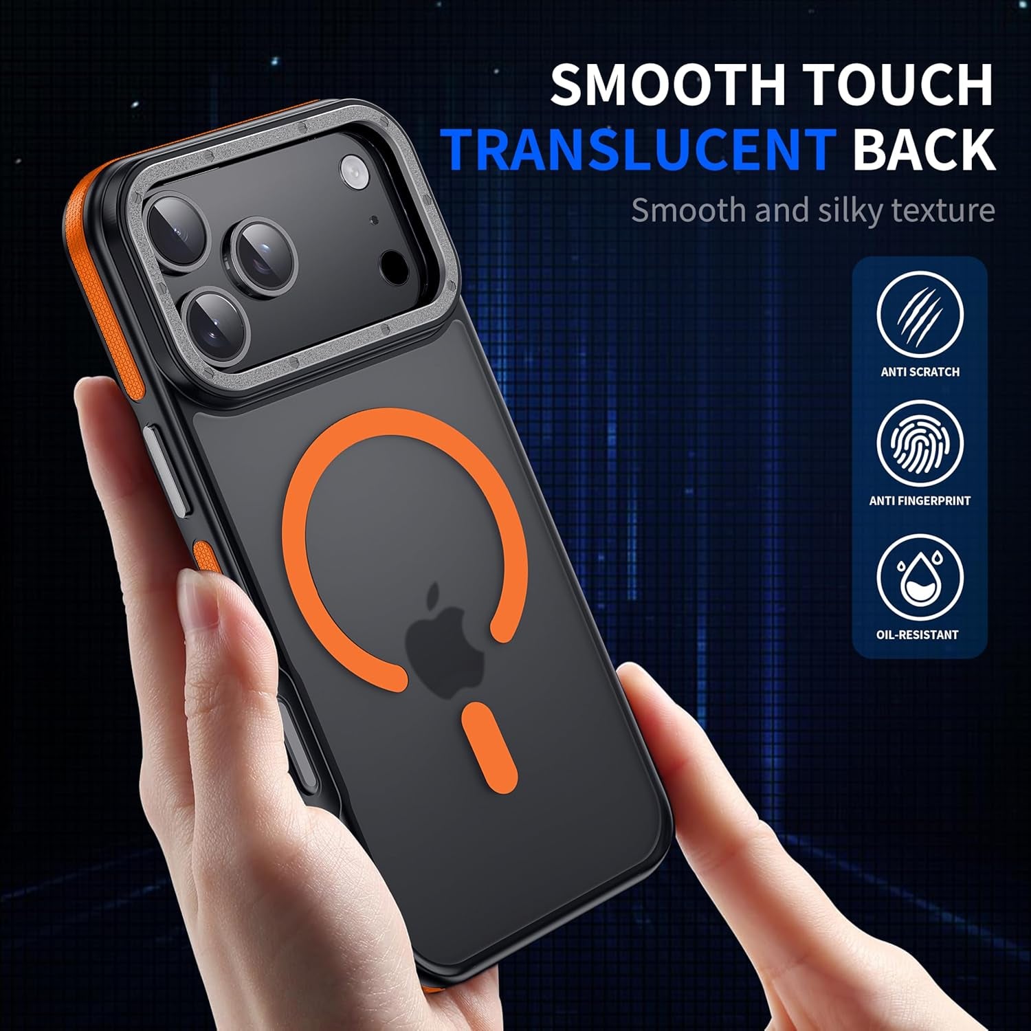 For Iphone 17 Pro Max Case with Camera Lens Protector[10Ft Military-Grade Protection] Compatible with Fit Magsafe Shockproof Slim Thin Cover Case for Iphone 17 Pro Max 6.9 Inch, Orange Bumper