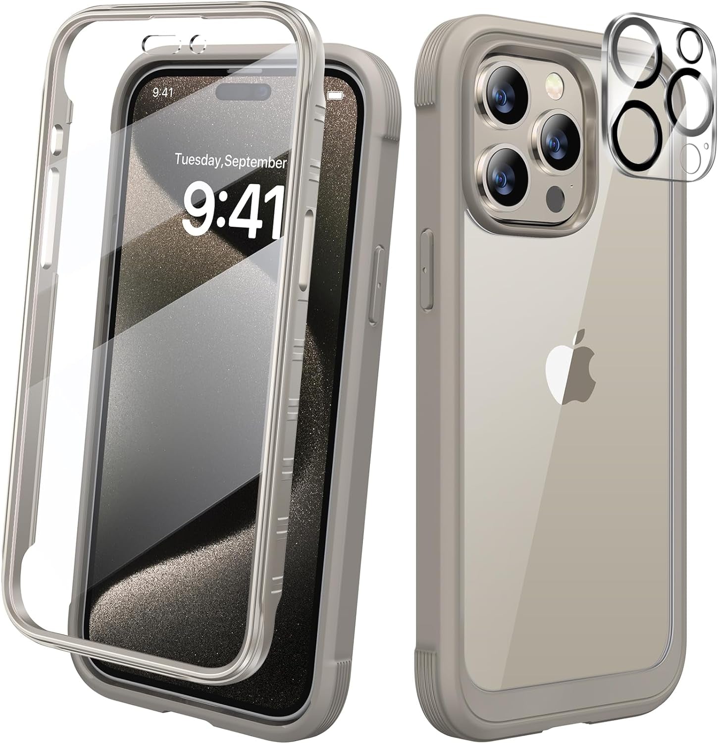 Diaclara Designed for Iphone 15 Pro Case, Full Body Rugged Case with Built-In Touch Sensitive Anti-Scratch Screen Protector, with Camera Lens Protector for Iphone 15 Pro 6.1",Frosted Clear  Diaclara Grey Titanium Iphone 15 Pro Max 