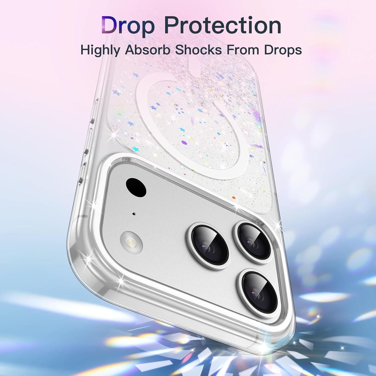 Jetech Glitter Case for Iphone 17 Pro Max 6.9-Inch Compatible with Magsafe, Clear Cute Bling Sparkle for Women and Girls, Shiny Shockproof Magnetic Sparkly Phone Cover (Clear)