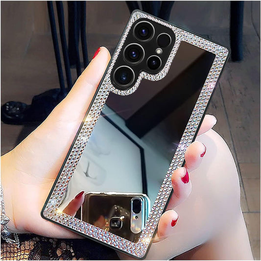 Cavdycidy Compatible with Samsung Galaxy S22 Ultra Mirror Case with Diamond,Girly Bling Acrylic Mirror Phone Case That Can Be Used for Outdoor Makeup for Women Girl