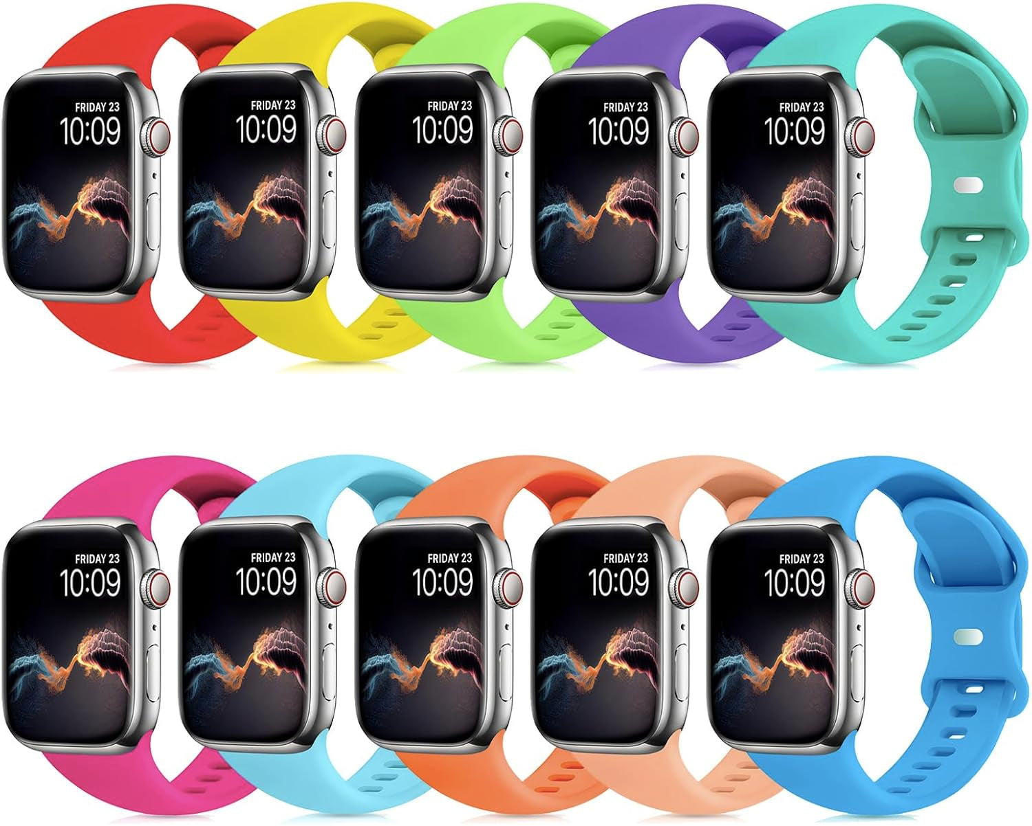 Andrea 10 Pack Sport Bands Compatible with Apple Watch Series 9 8 7 6 5 4 3 2 1 SE Ultra, 38Mm 40Mm 41Mm 42Mm 44Mm 45Mm 49Mm Iwatch Bands for Women Men, Soft Strap Waterproof Silicone Wristbands