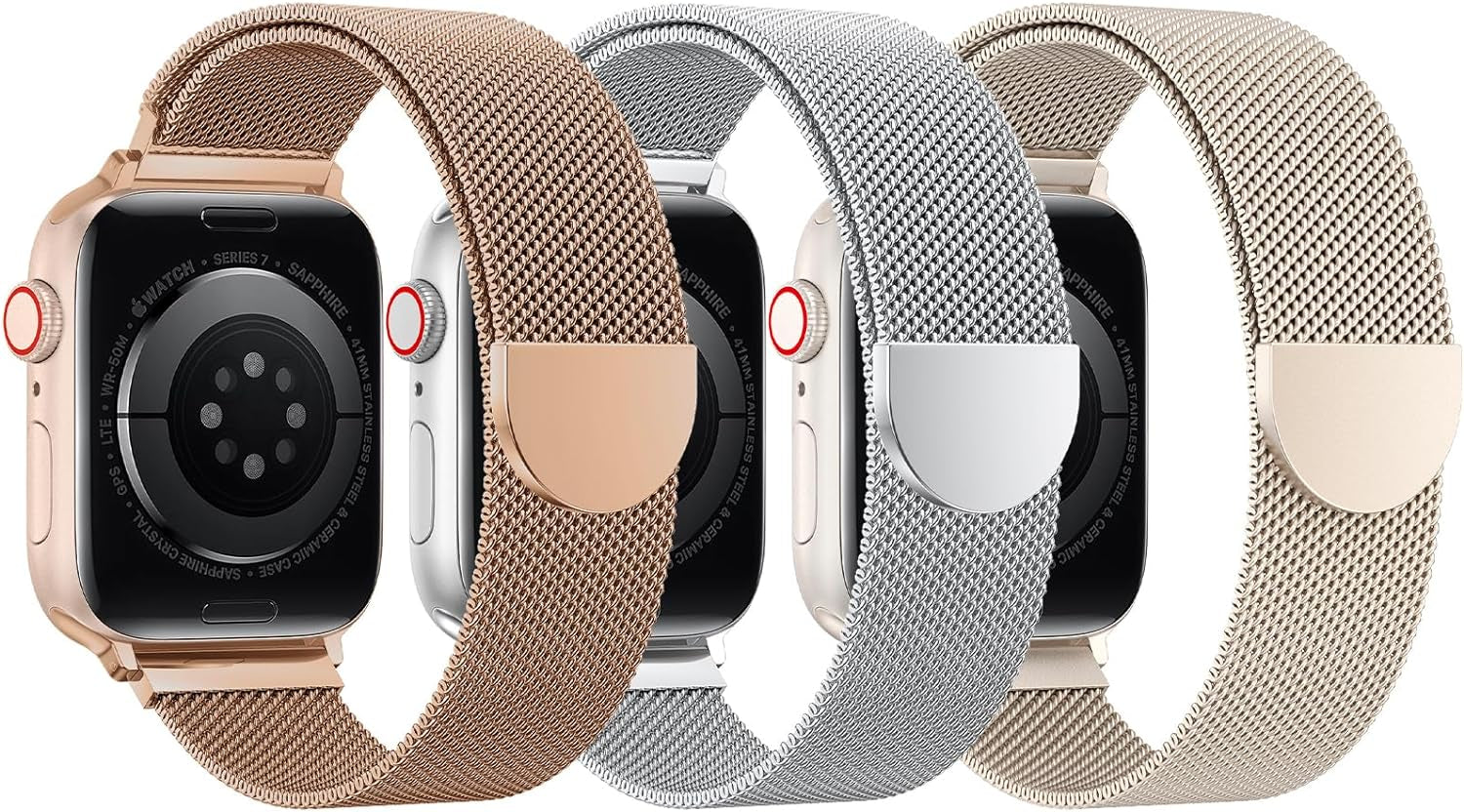 BELONGME 3 Pack Mesh Loop Compatible with Apple Watch Band 40Mm 41Mm 38Mm 42Mm 44Mm 45Mm 49Mm Series Ultra SE 9 8 7 6 5 4 3 2 1 Women Men, Stainless Steel Metal Strap Magnetic Clasp for Iwatch Bands