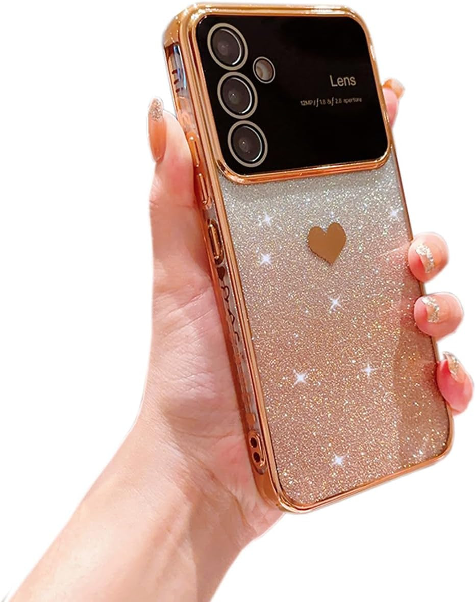 Galaxy A53 5G Case for Women Girls with Integrated Camera Lens Protector Glitter Sparkly Bling Clear Cute Plated Shockproof Protective Cover Phone Case for Samsung Galaxy A53 5G 6.5"-Pink