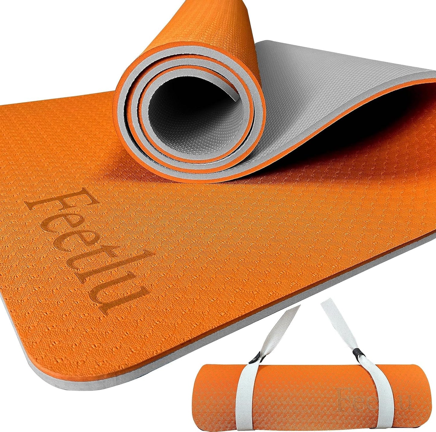 10Mm Thick Yoga Mat with Strap – Non-Skid Dual Surface, Eco-Friendly POE, for Women, Men, Kids. Perfect for Pilates, Yoga, Floor Workouts.