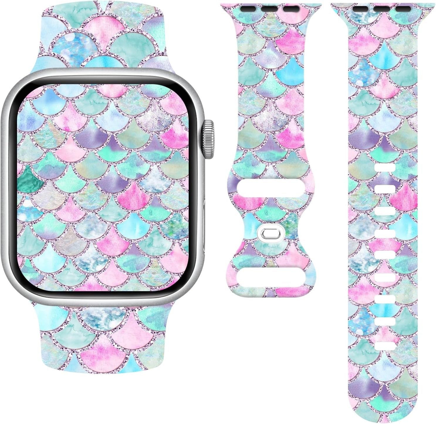 Fish Scales Watch Band Compatible with Apple Watch, Iwatch Bands All Series Soft Silicone Strap Adjustable Replacement