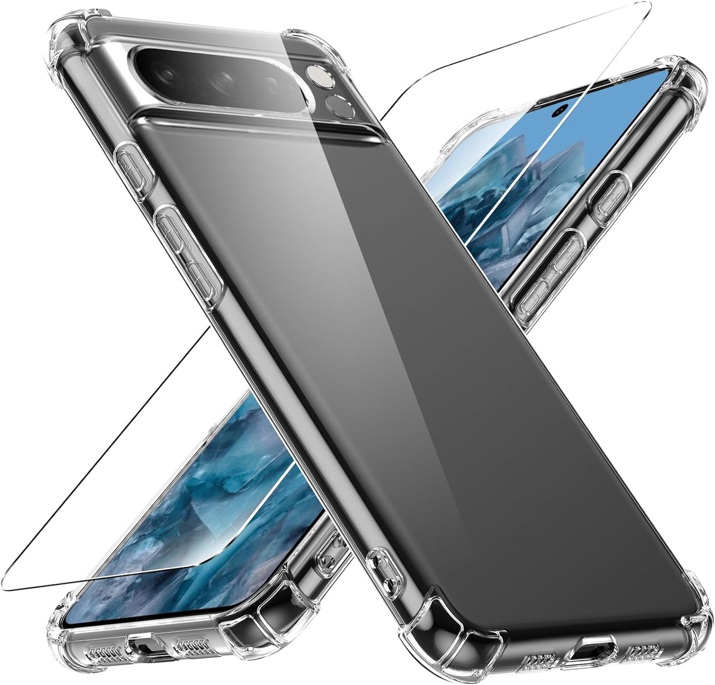 Case for Google Pixel 4A 5G Phone Case, with 1 Piece Screen Protector, TPU Bumper Shockproof Silicone Fullbody Protective Case Cover for Google Pixel 4A 5G, Transparent  Ikziwreo Transparent Google Pixel 8 Pro 