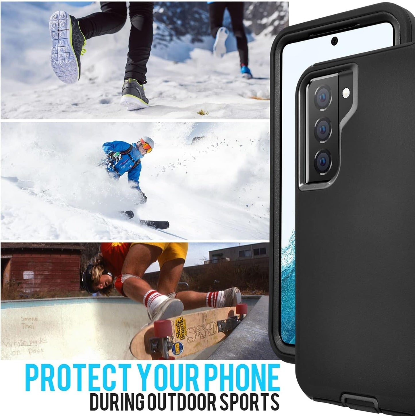 Galaxy S22 Case, Drop Protection Rugged Heavy Duty Case, Water-Resistance Shockproof Dustproof Military Grade Tough Durable Protective Cover for Samsung Black