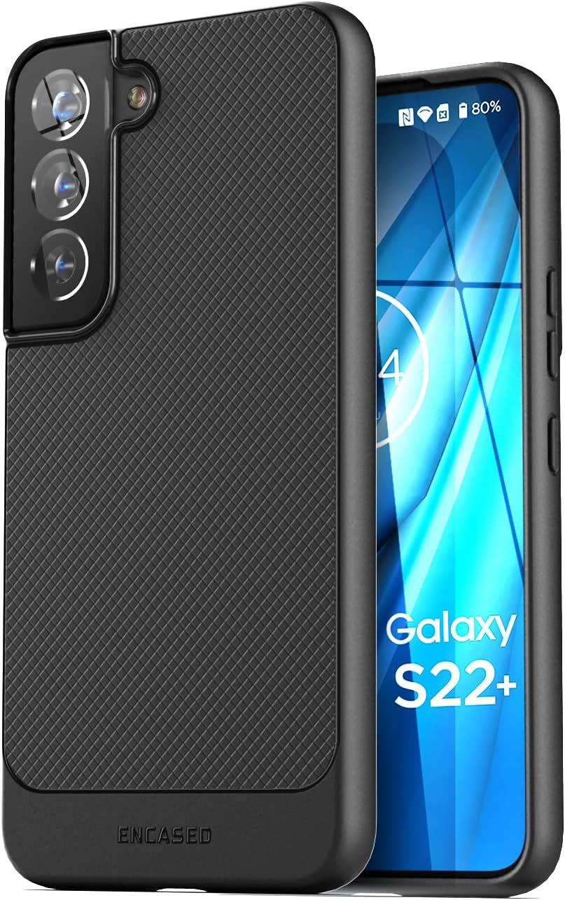 Encased Thin Armor Designed for Samsung Galaxy S22 plus Belt Clip Case, Slim Fit Phone Case with Holster for Samsung S22+ (Matte Black)