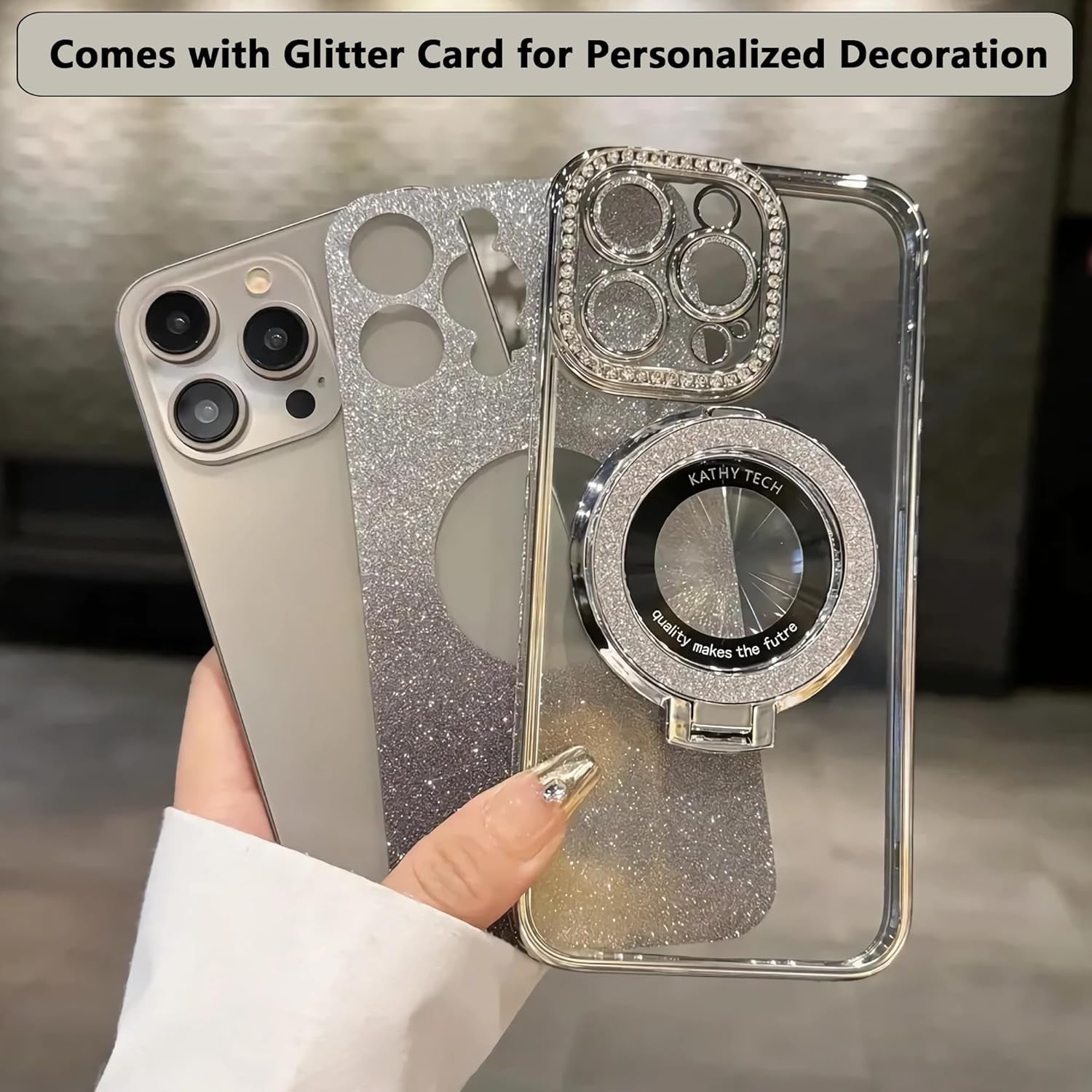 LXK Magnetic Stand for Iphone 15 Pro Max Case, [Compatible with Magsafe][Built-In Camera Lens Protector] Glitter Bling Card & Soft TPU Diamonds Bumper Protection Cover for Women Girls 6.7" (Pink)  Studyogt   