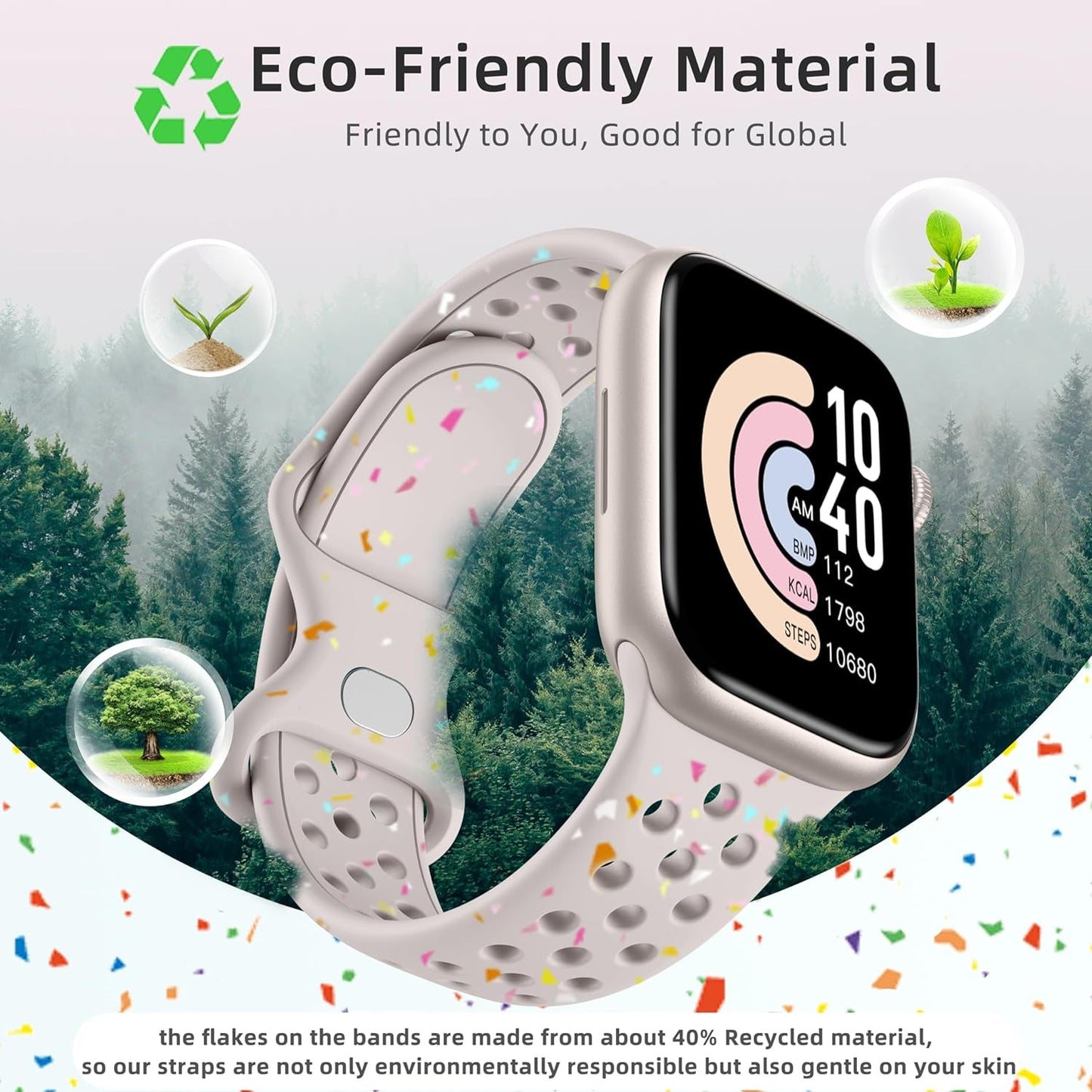 GEAK Nature Friendly Bands Compatible with Apple Watch Band 40Mm 38Mm 44Mm 42Mm 41Mm 45Mm 49Mm Women Men, Breathable Sport Replacement Iwatch Bands Compatible for Iwatch Ultra 2 Series 9 8 7 6 5 4 3 SE