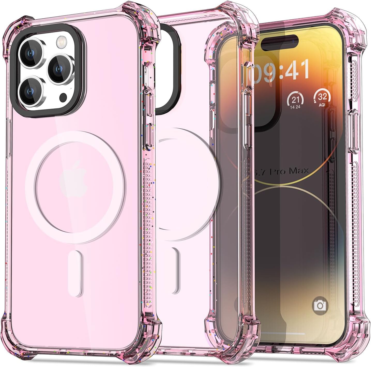 Aicase Clear Blue Bounce Case Compatible with Iphone 15 Plus, Impact Shockproof [Non-Yellowing] [21.3 FT Military Drop Protection] Anti-Scratch Protective Cell Phone Cover  AICase Pink/Mag 14 Pro Max 