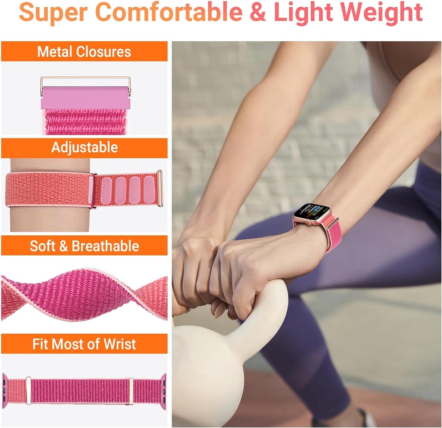 6 Pack Sport Loop Nylon Band Compatible with Apple Watch Bands 40Mm 38Mm 41Mm 44Mm 45Mm 42Mm 49Mm Women Men,Stretchy Elastic Braided Strap Replacement Wristband for Iwatch SE Ultra Series 8 7 6 5 4 3 2 1