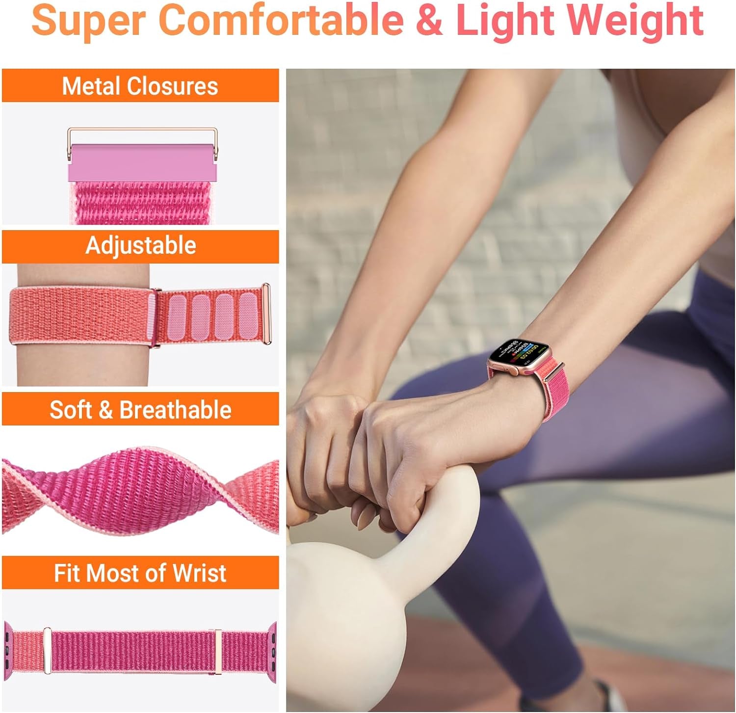 6 Pack Sport Loop Nylon Band Compatible with Apple Watch Bands 40Mm 38Mm 41Mm 44Mm 45Mm 42Mm 49Mm Women Men,Stretchy Elastic Braided Strap Replacement Wristband for Iwatch SE Ultra Series 8 7 6 5 4 3 2 1