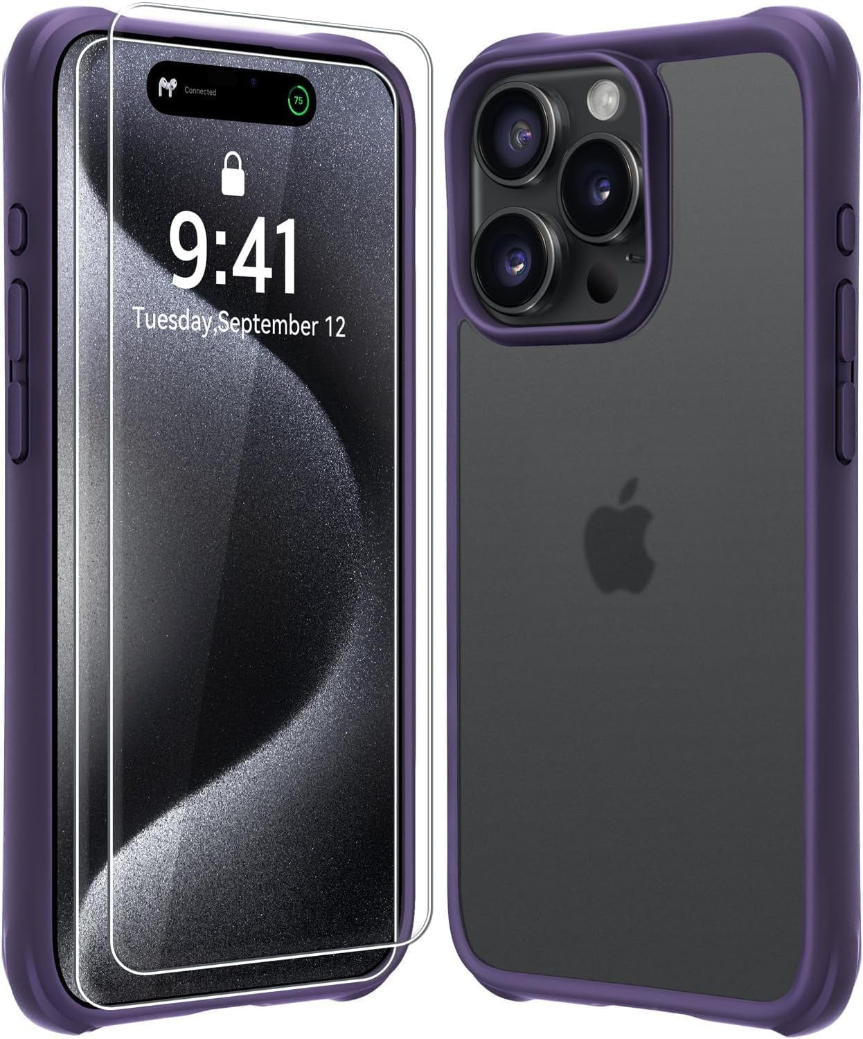 Mkeke for Iphone 15 Pro Max Case Clear, [Not-Yellowing] with 2X Screen Protector, [Military-Grade Drop Protection] Shockproof Protective Phone Cases 2023  Shenzhen Make Technology Company Limited Purple  