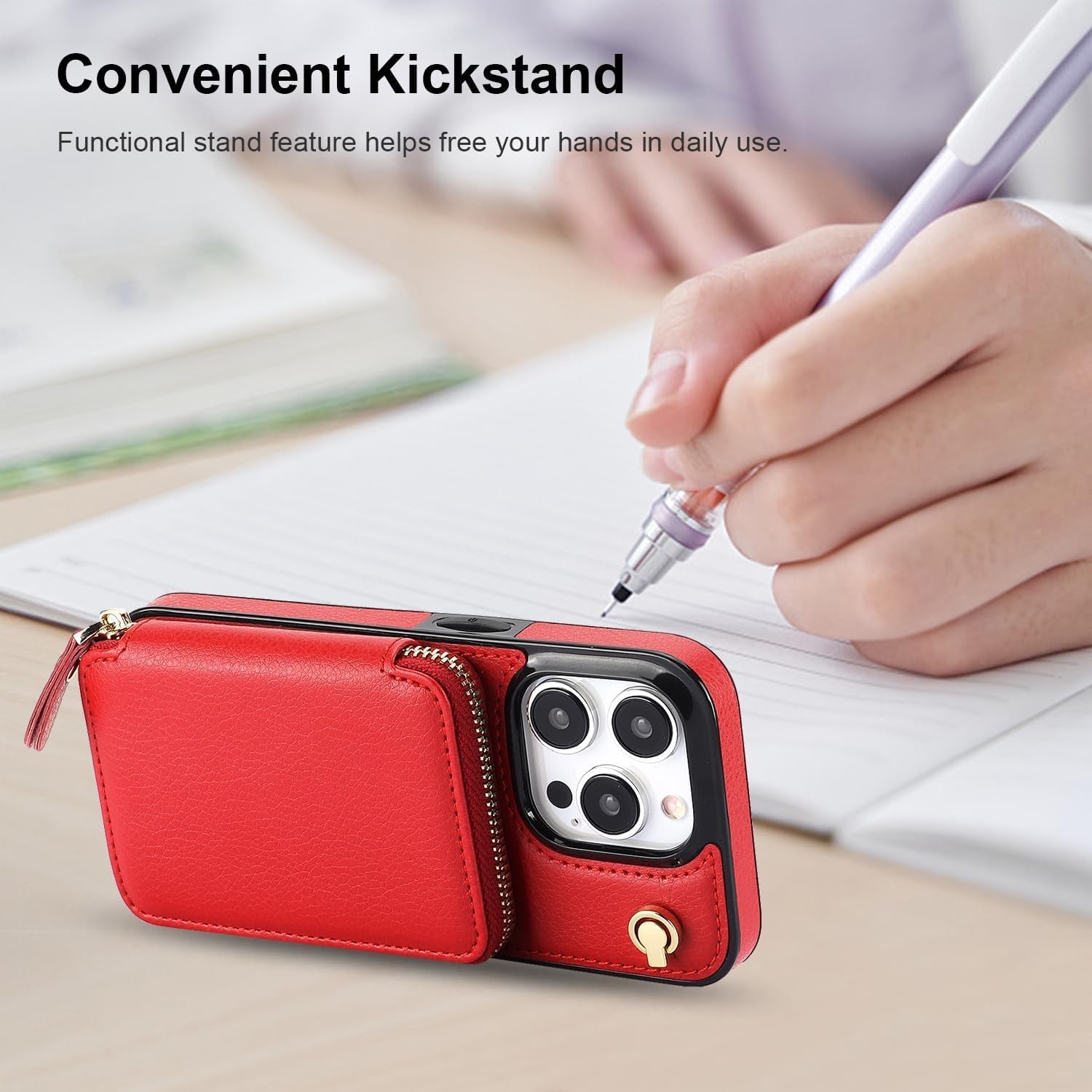 Bocasal Crossbody Wallet Case for Iphone 15 Pro, RFID Blocking Leather Purse Case with Card Holder, Protective Handbag Flip Cover with Zipper Wrist Strap Lanyard for Women 5G 6.1 Inch (Red)  Bocasal   