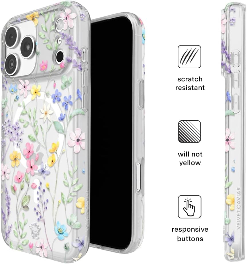 VELVET CAVIAR Case for Iphone 17 Pro Max | Compatible with Magsafe | 10Ft Drop Tested | Cute Girly Protective Designer Cases for Women | Enchanted Floral Wildflowers