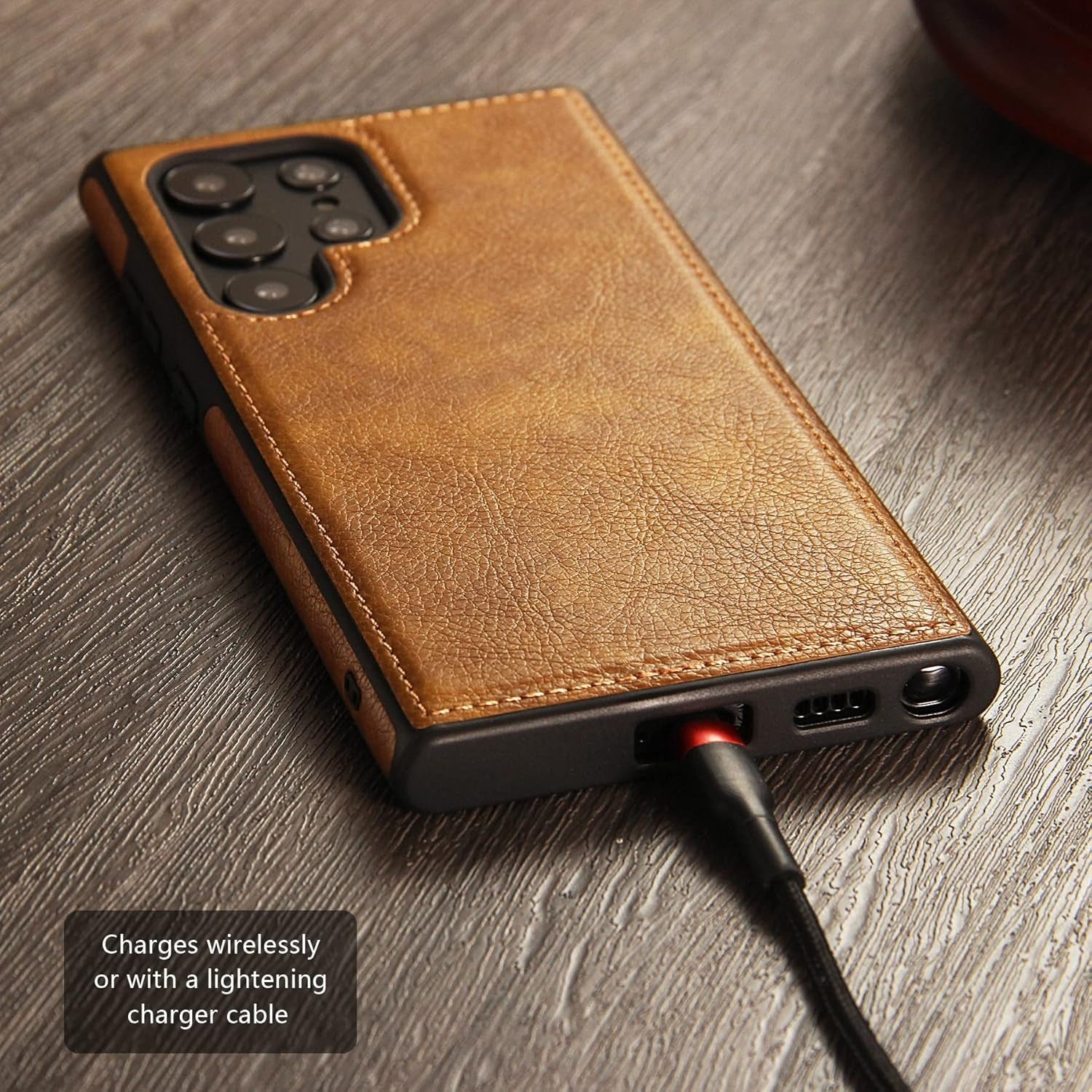 Design Compatible with Samsung Galaxy S22 Ultra 5G Case Luxury Leather Business Slim Non-Slip Soft Grip Shockproof Protective Cover 2022 6.8 Inch (Brown)