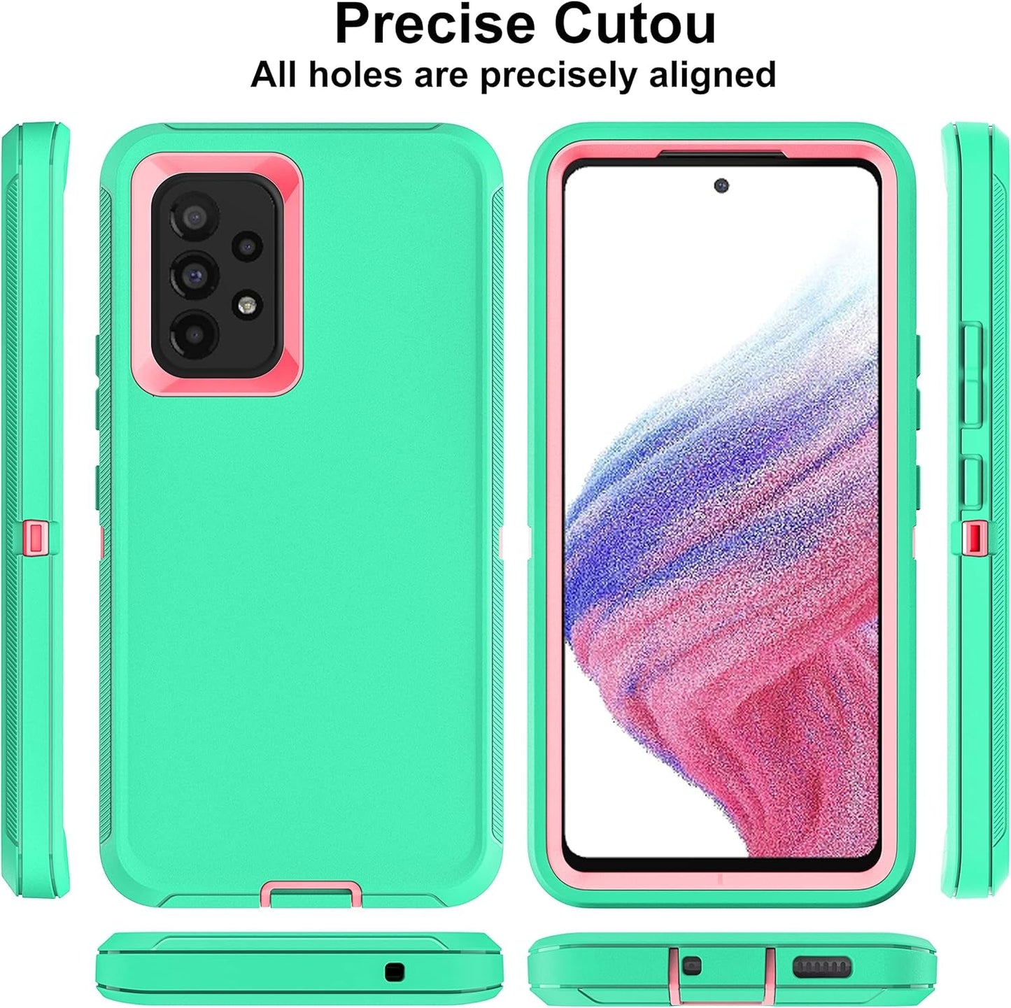 For Samsung A53 5G Case, Galaxy A53 5G Case with 2 Pcs Nano Explosion-Proof Film, 3 in 1 Full Body Shockproof Heavy Duty Protection Case for Samsung Galaxy A53 5G (Aqua Blue/Rose Pink)