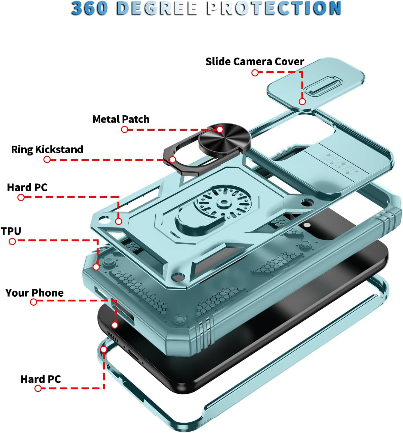 Case for Galaxy S23 FE, Slide Lens Protective Case Shockproof Impact Resistant with Kickstand Cover Case for Samsung Galaxy S23 FE 5G 6.4" (Green)