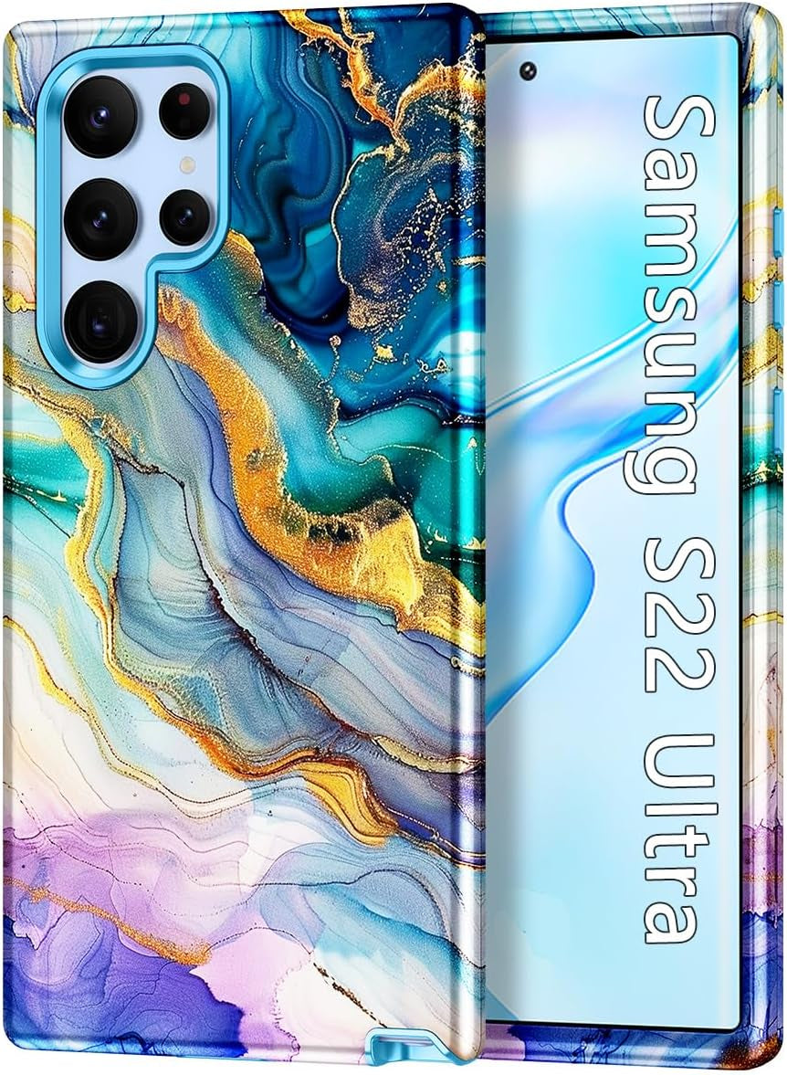 Btscase for Samsung Galaxy S22 plus Case, [Military Grade Drop Tested] Marble Pattern Design Slim Rugged Shockproof Women Girls Men Protective Anti-Scratch Cover for Galaxy S22 plus 5G, Cobalt Blue