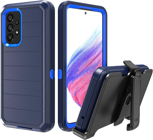 Designed for Samsung Galaxy A53 5G Case with Belt Clip & Kickstand, Full-Body Triple Layers Rugged Case with Screen Protector for Samsung Galaxy A53 5G 6.5 Inch Phone (Navy+Blue)