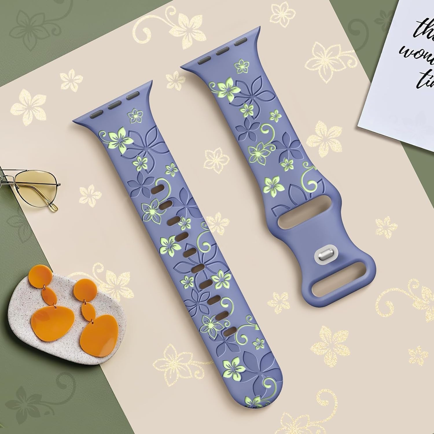 Floral Engraved Bands Compatible with Apple Watch Band 41Mm 40Mm 44Mm 45Mm 42Mm 38Mm 49Mm for Women,Cute Flower Iwatch Bands Soft Silicone Sport Strap for Iwatch Series SE 9 8 7 6 5 4 3 2 1 Ultra