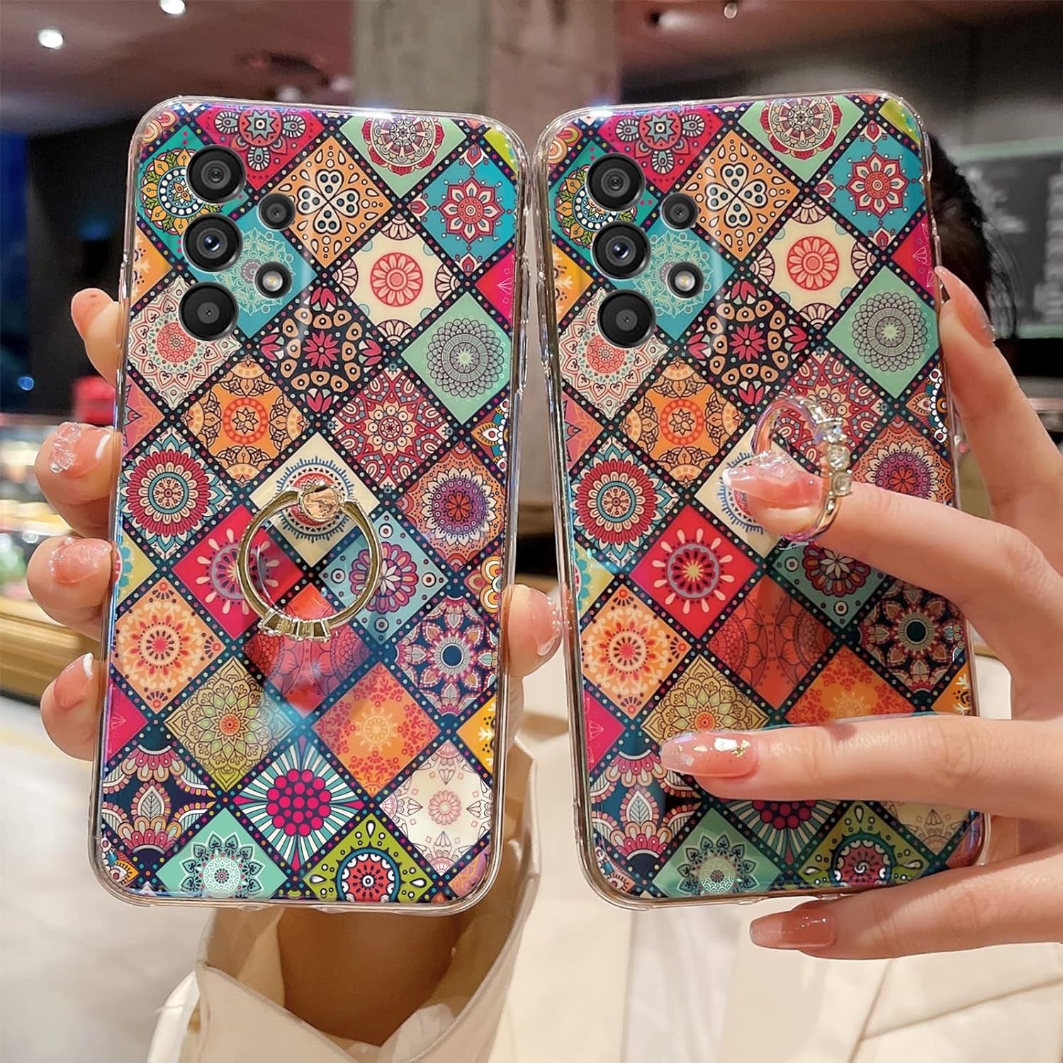Case for Galaxy A53 5G Retro Floral Slim Cute Bumper Shockproof Protection Phone Case for Girls Women with Gold Ring Stand Flower Ethnic Style Cover for Samsung Galaxy A53 5G - Mandala