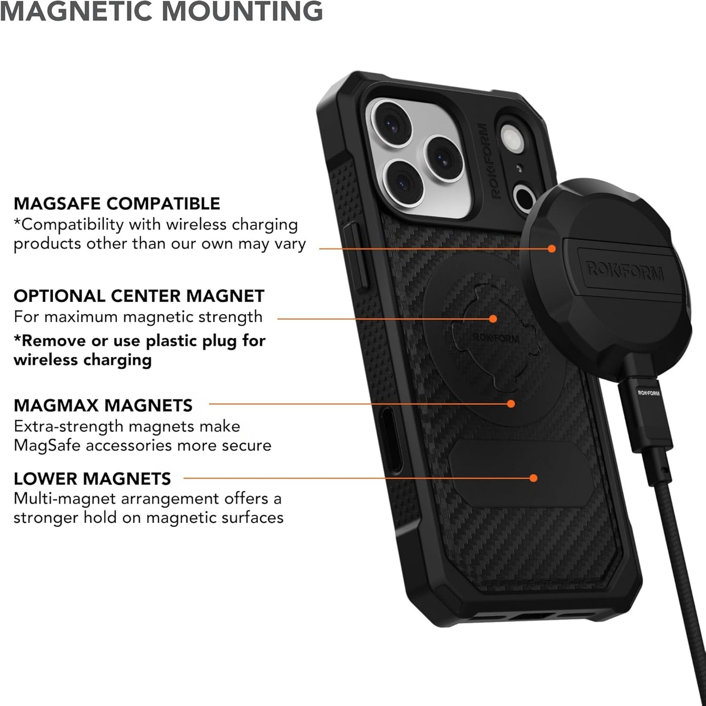 Rokform Rugged Case Compatible with Iphone 17 Pro Max, Magnetic Cover (Black)
