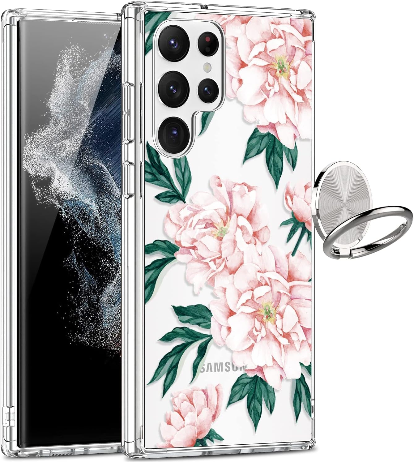 Giika for Galaxy S22 Ultra Case, Clear Girls Women Heavy Duty Shockproof Protective Hard Phone Cover Case for Samsung Galaxy S22 Ultra, Blue Flowers