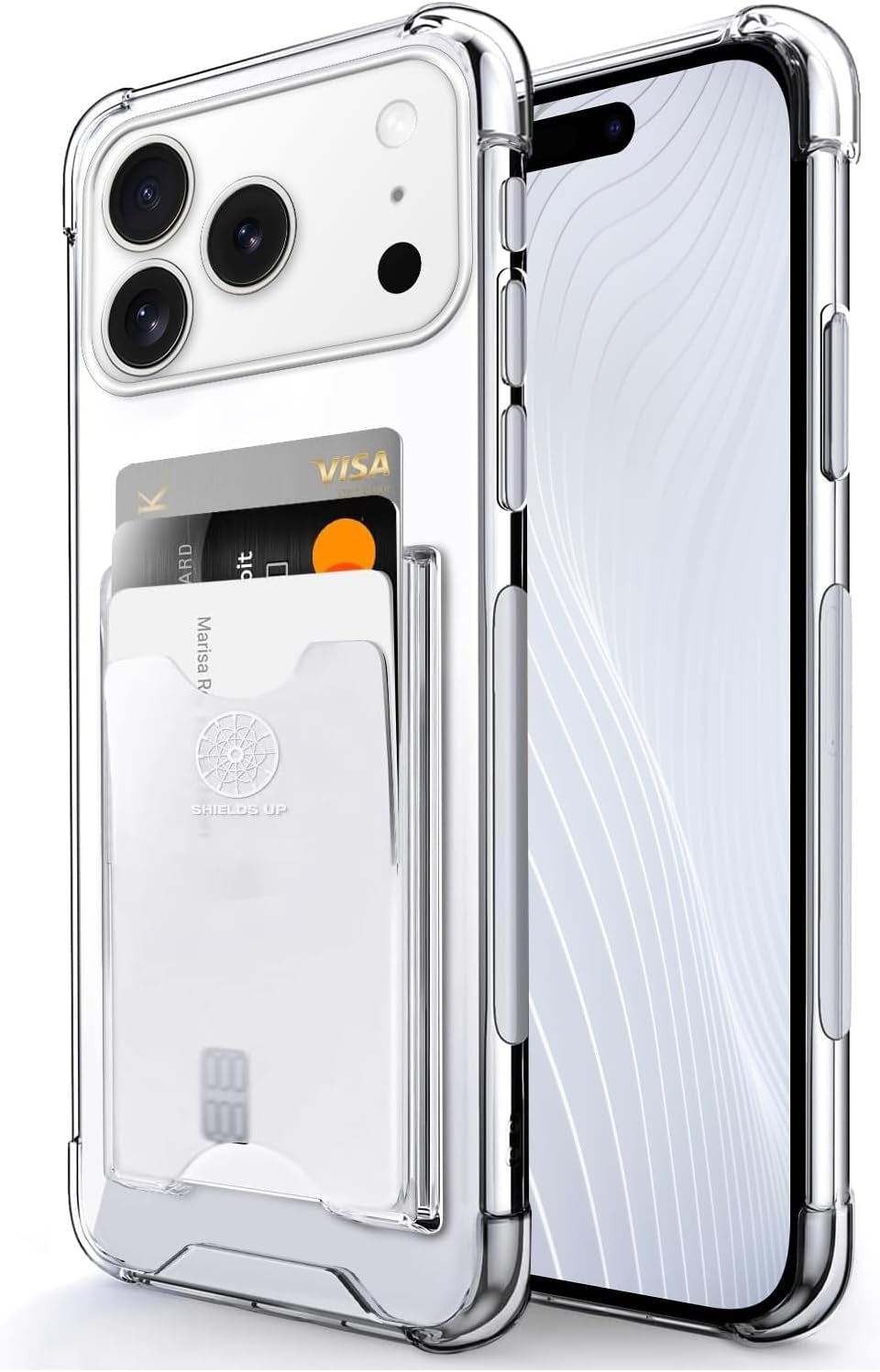 Shields up Designed for Iphone 17 Pro Max Case, Minimalist Wallet Case with Card Holder (3 Cards) & Ring Stand/Kickstand, [Drop Protection] Slim Protective Cover for Iphone 17 Pro Max (6.9 Inch) Clear