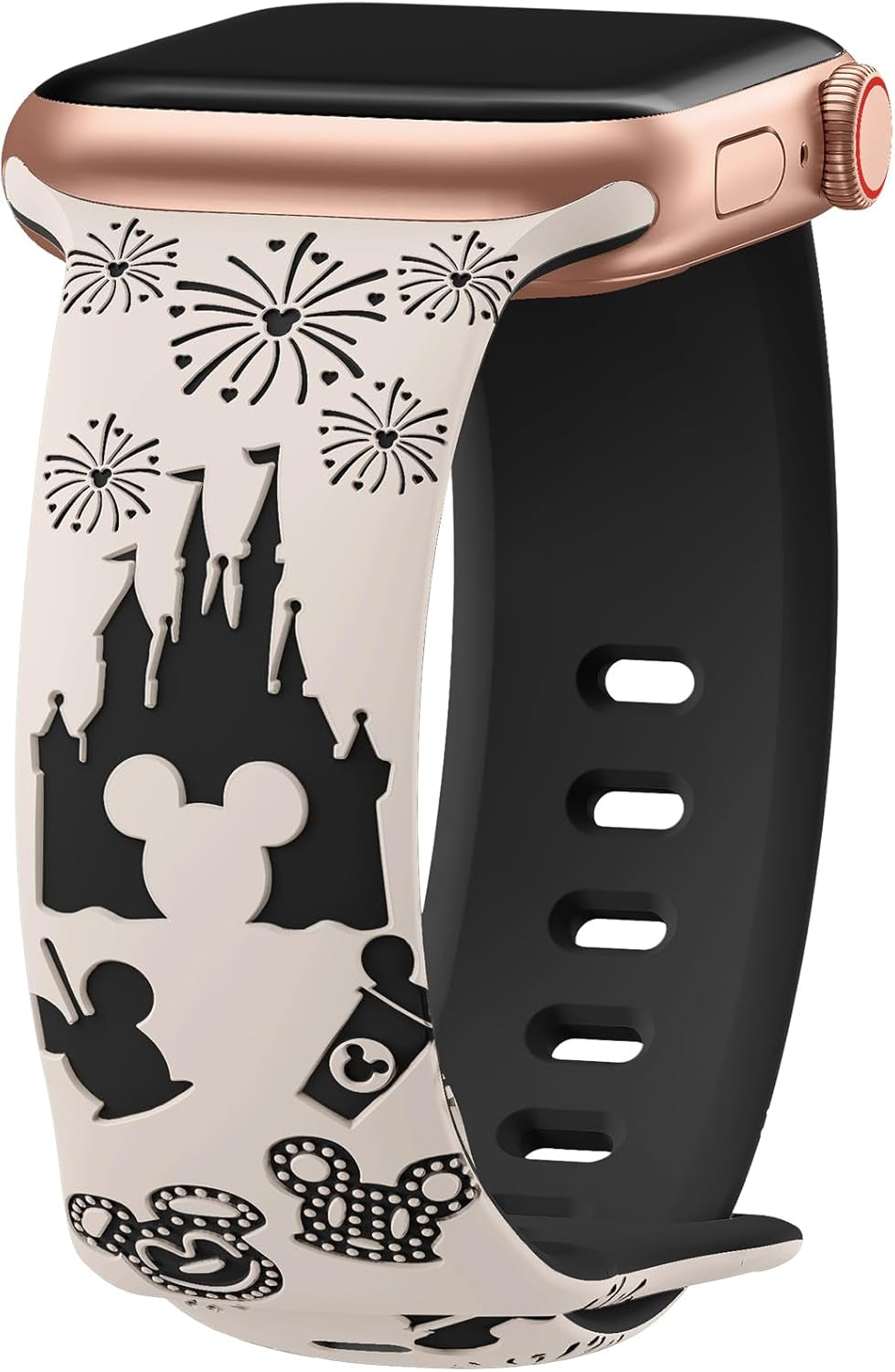 Cartoon Engraved Band Compatible with Apple Watch Bands 40Mm 38Mm 44Mm 45Mm 41Mm 42Mm 49Mm Women, Two-Tone Cute Soft Silicone Sport Strap for Iwatch Series 9/8/SE/7/6/5/4/3/2/1