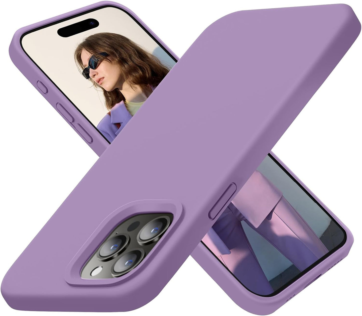 Cordking Designed for Iphone 15 Pro Case, Silicone Ultra Slim Shockproof Protective Phone Case with [Soft Anti-Scratch Microfiber Lining], 6.1 Inch, Alpine Green  Cordking Light Purple  