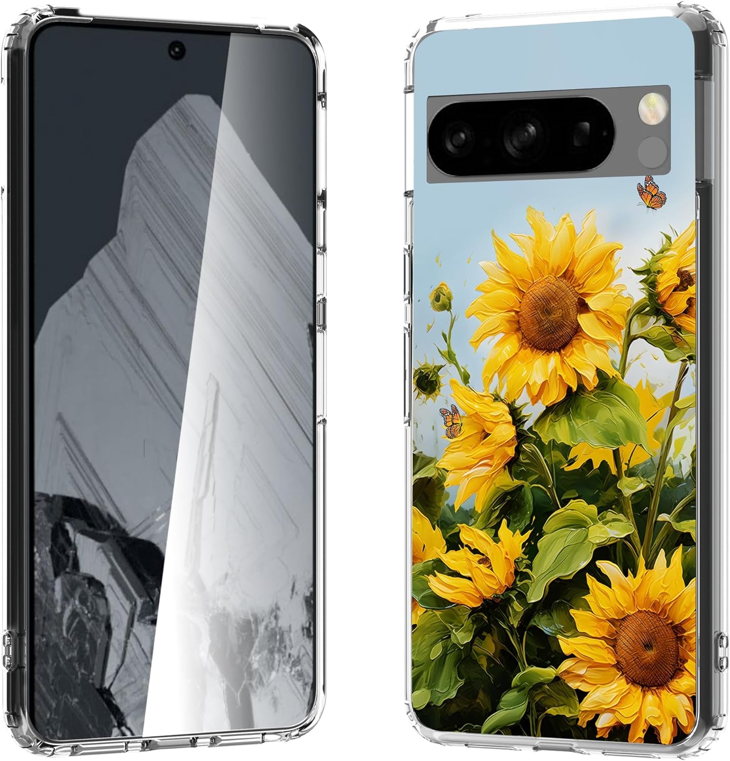For Google Pixel 8 Clear Case with 3D Flower Printing Design, TPU+PC Slim Shock-Proof Protective Floral Cover for Women Girls, 6.2“ (Pic 5)  YIKECASE A-15 Google Pixel 8 Pro 