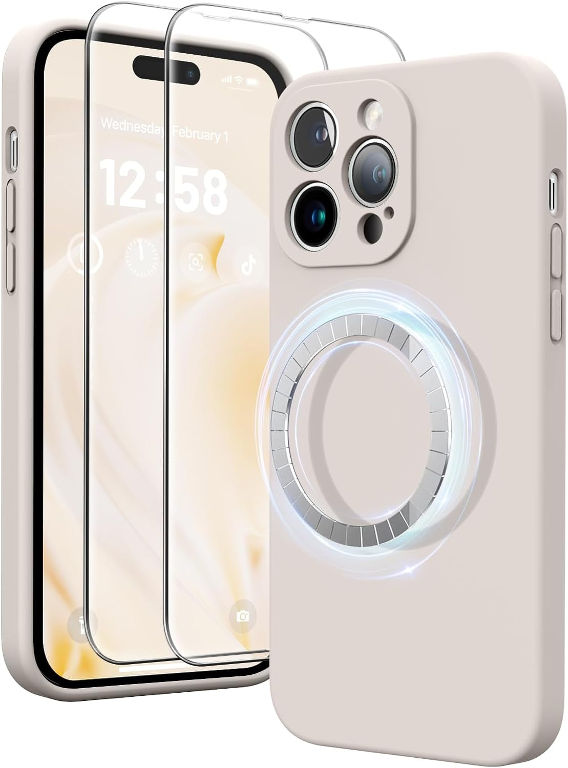 HIKII for Iphone 14 Pro Case Magnetic, Upgraded Silicone [Camera Protection] [Compatible with Magsafe] for Iphone 14 Pro Case with [2 Screen Protectors], 6.1 Inch, Light Brown  HIKII   