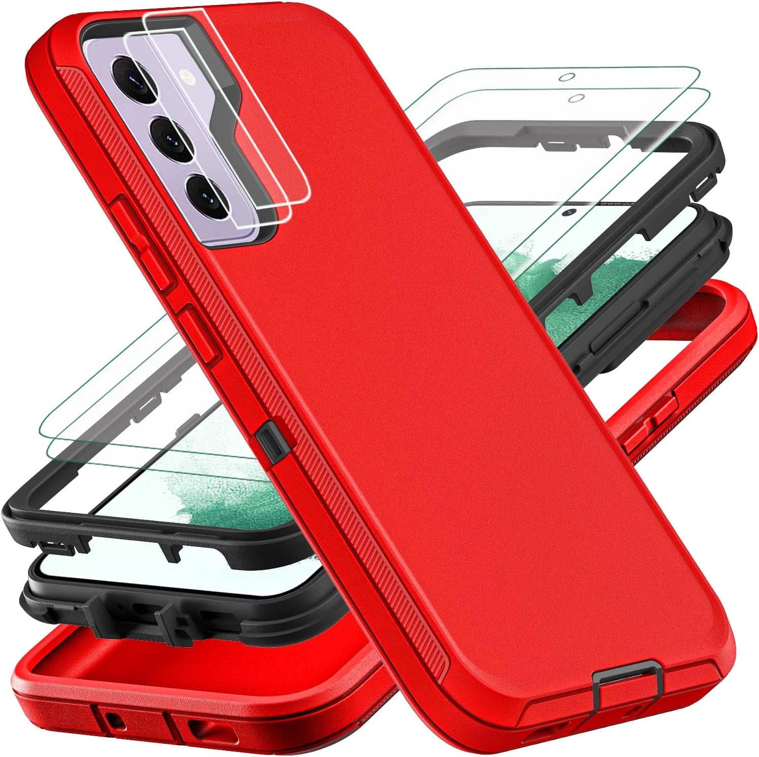 For Samsung Galaxy S22 plus Case, with 2Pcs [Self Healing Flexible TPU Screen Protector & Camera Lens Protector] Military Grade 3 in 1 Heavy Duty Case for Galaxy S22 plus 5G (Black/Grey)