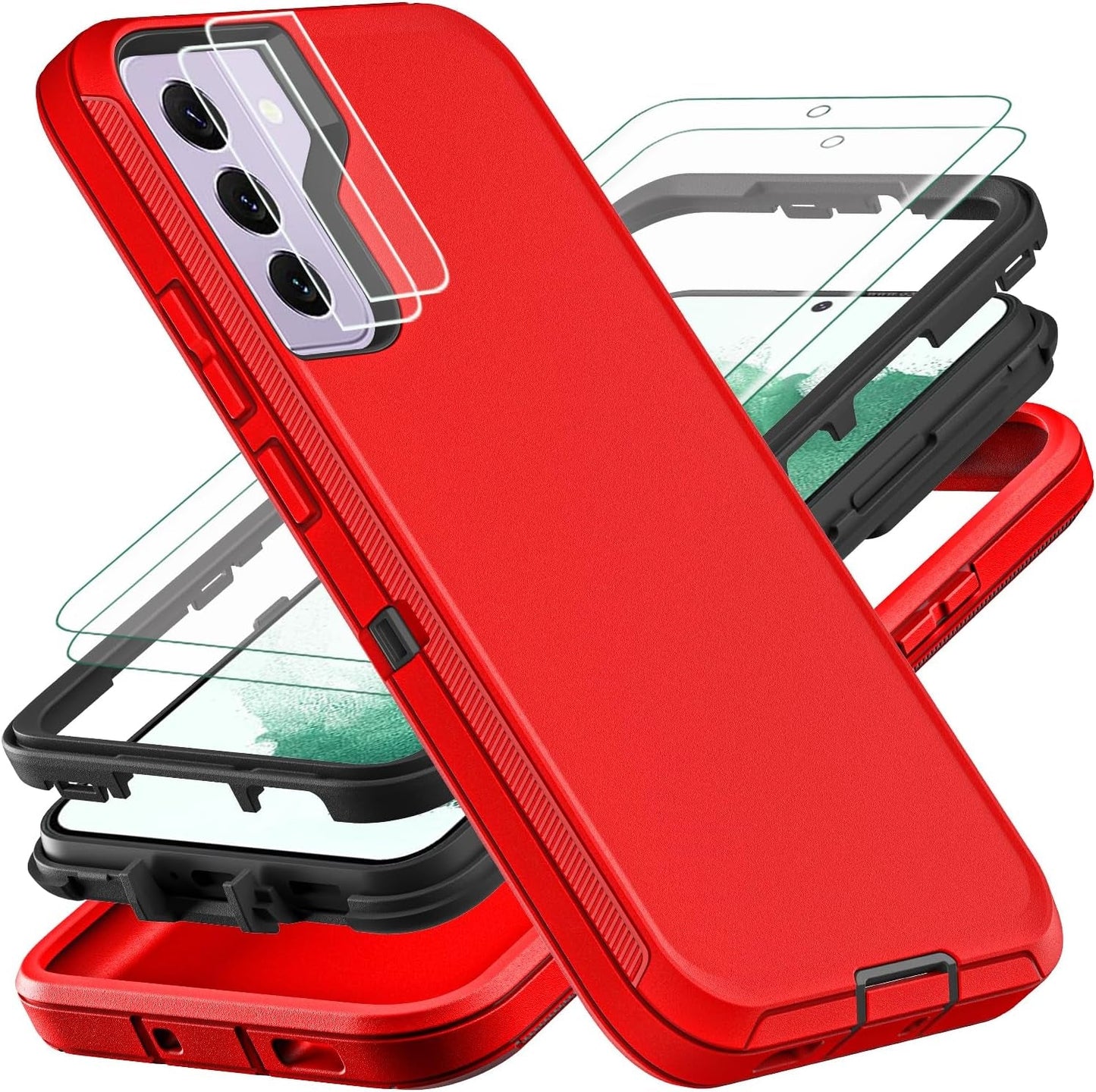 For Samsung Galaxy S22 plus Case, with 2Pcs [Self Healing Flexible TPU Screen Protector & Camera Lens Protector] Military Grade 3 in 1 Heavy Duty Case for Galaxy S22 plus 5G (Black/Grey)