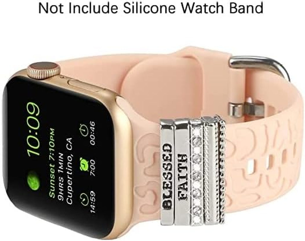 Decorative Rings Loops Compatible with Apple Watch Silicone Bands Metal Diamond Charms 45Mm 44Mm 42Mm 41Mm 40Mm 38Mm Iwatch Series 8 7 6 5 4 3 2 1 Accessories, Letter Silver, Adjustable