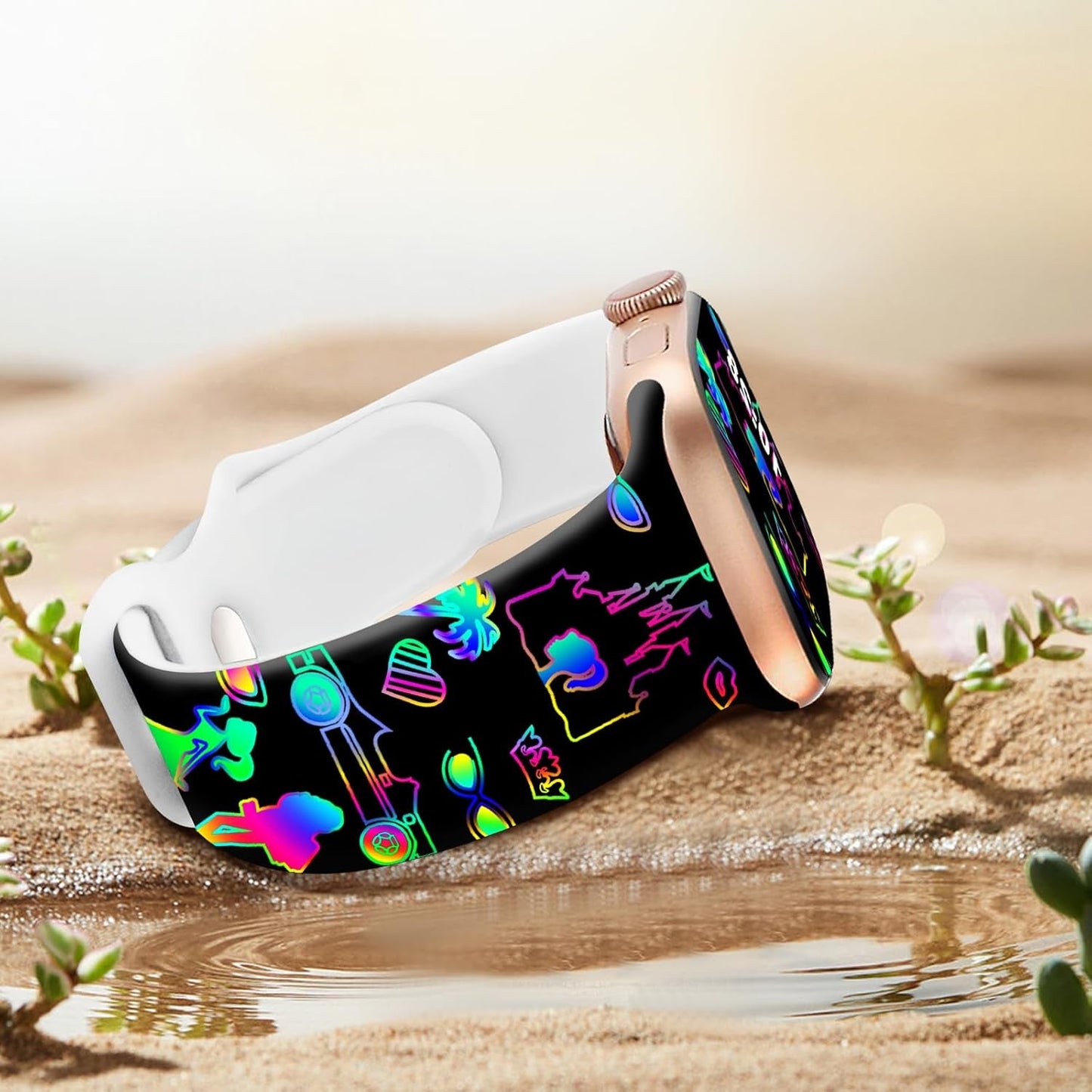 Brigtlaiff Compatible with Apple Watch Bands 38Mm 40Mm 41Mm 42Mm 44Mm 45Mm 49Mm for Women Men, Silicone Sport Floral Print Fadeless Strap for Iwatch Bands Series 9/8/7/6/5/4/3/2/1/Se/Ultra