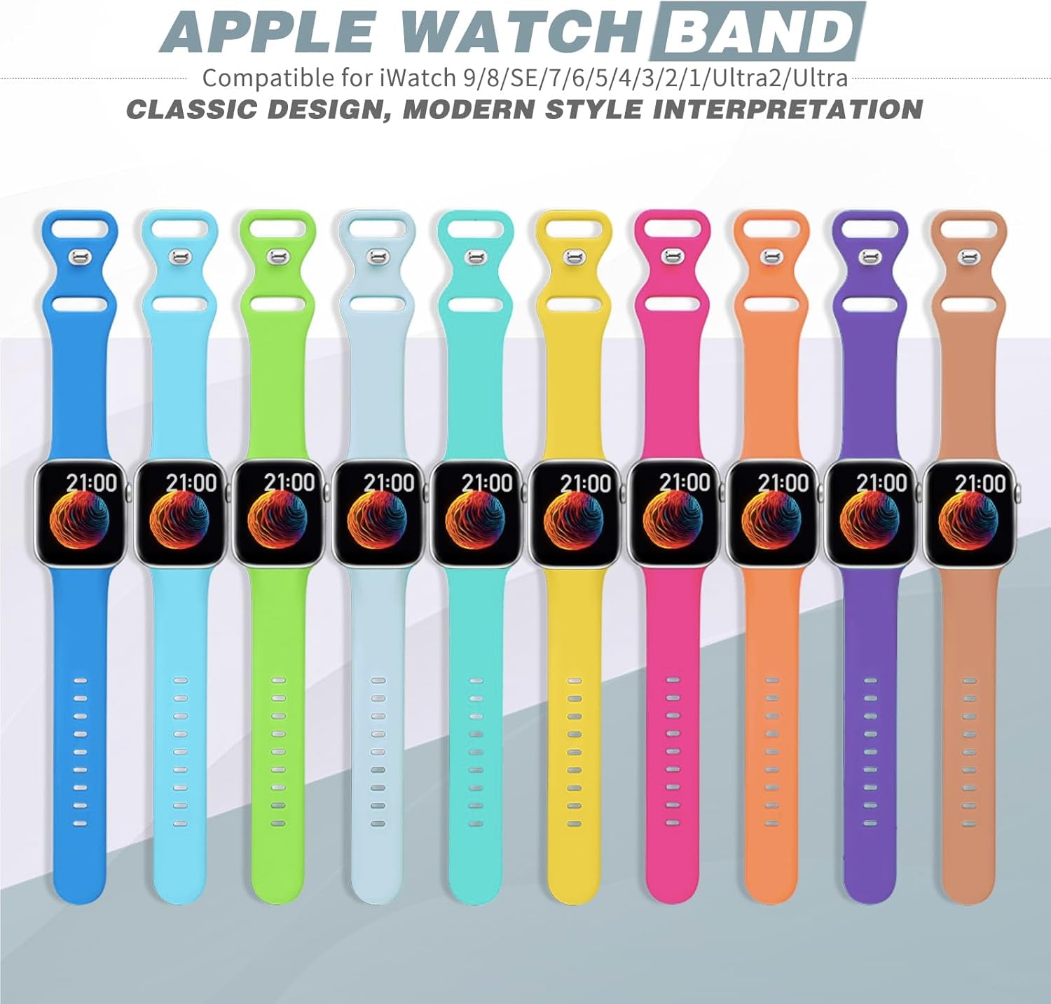Andrea 10 Pack Sport Bands Compatible with Apple Watch Series 9 8 7 6 5 4 3 2 1 SE Ultra, 38Mm 40Mm 41Mm 42Mm 44Mm 45Mm 49Mm Iwatch Bands for Women Men, Soft Strap Waterproof Silicone Wristbands