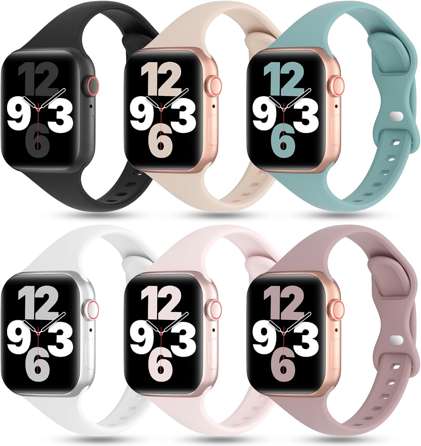 6 Pack Thin Bands Compatible with Apple Watch Band 38Mm 40Mm 41Mm 42Mm 44Mm 45Mm 49Mm Women Men, Sports Silicone Narrow Strap Slim Wristband for Iwatch Series 9 8 SE 7 6 5 4 3 2 1 Ultra